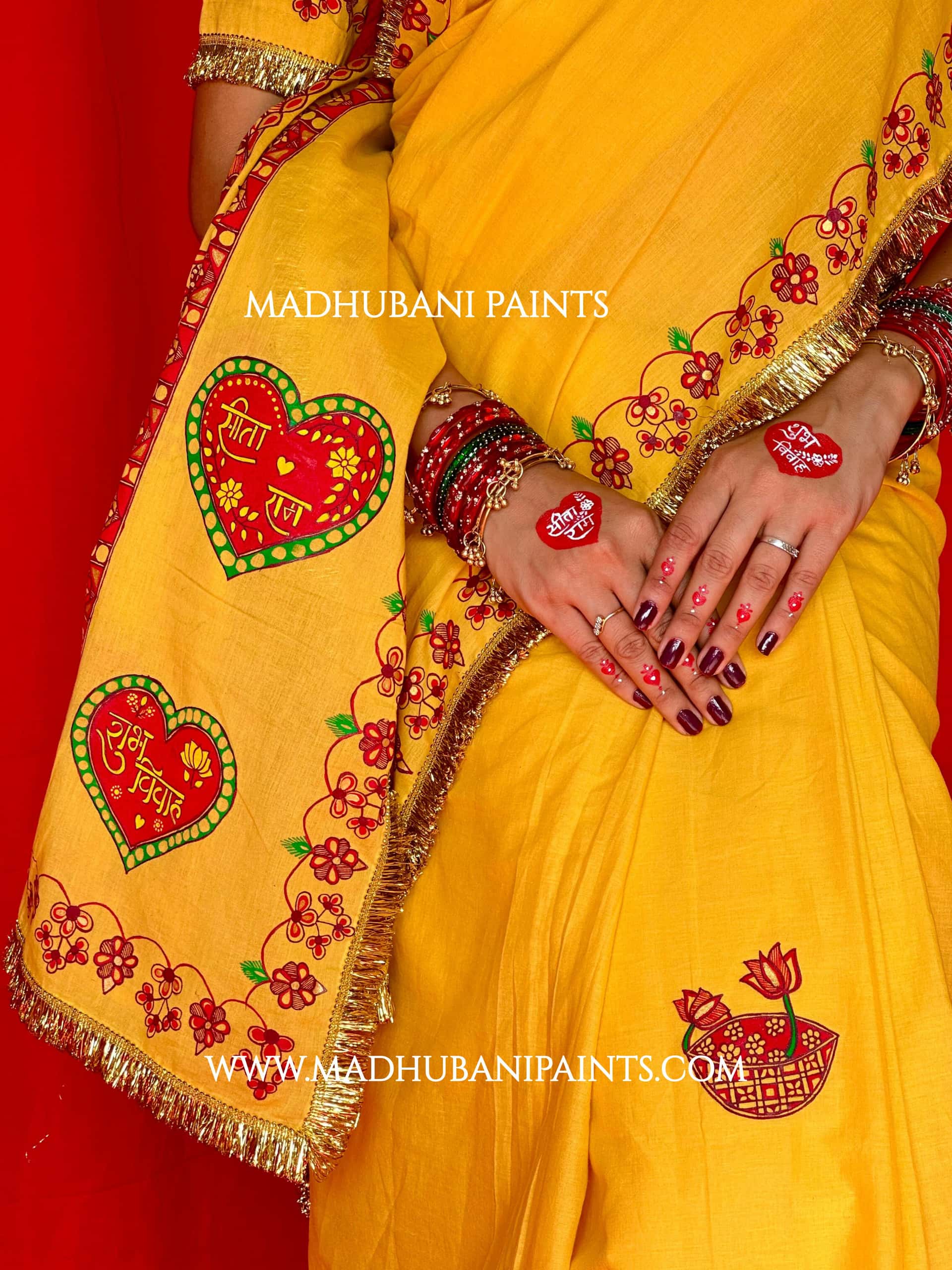 Swayambar Bihari Bridal Hand-painted Madhubani Painting Cotton Saree Blouse Set — image 10 of 12