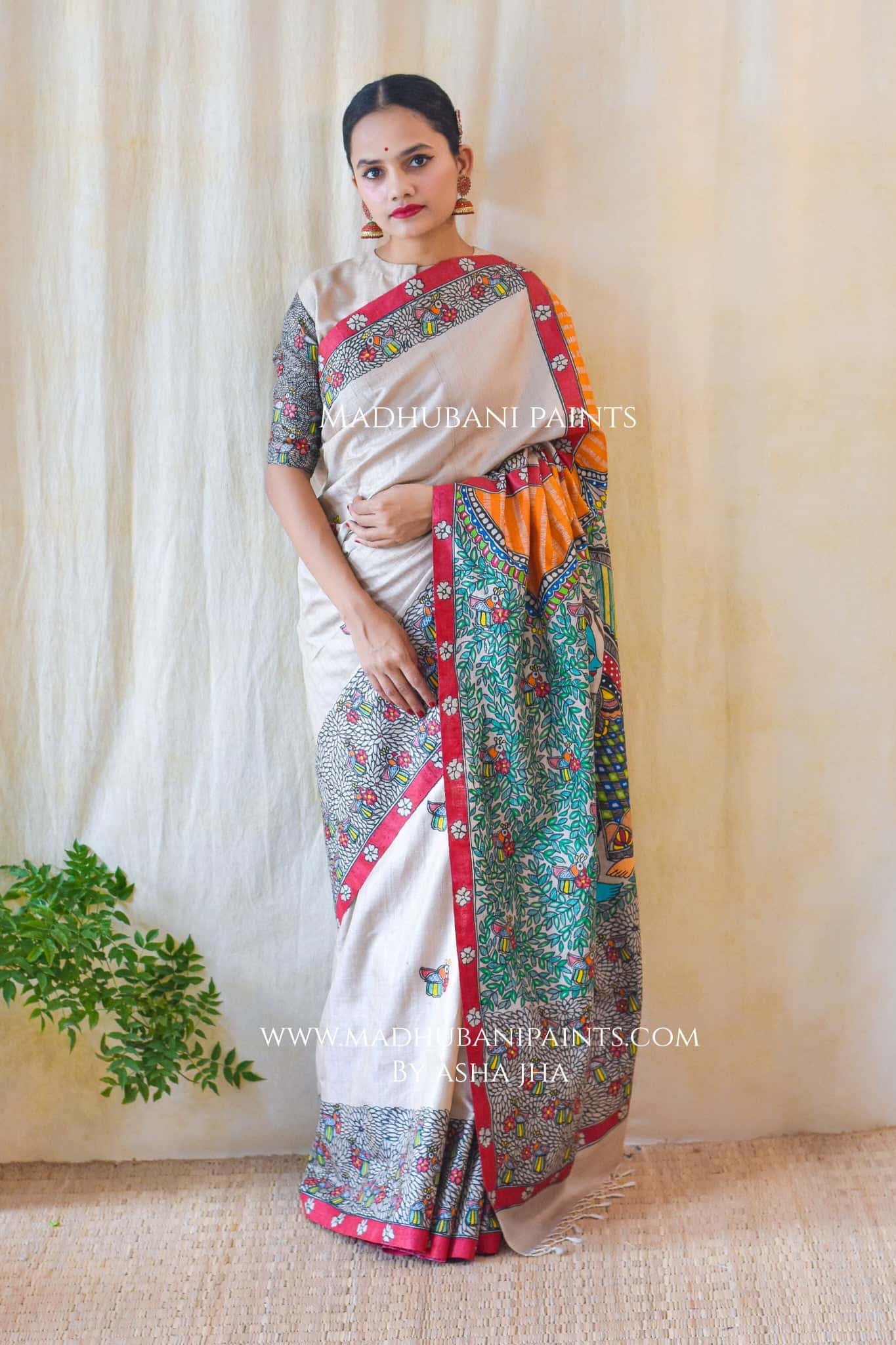 RAM SITA SWAYAMBAR Hand-painted Tusaar Silk Saree Blouse Set — image 4 of 9