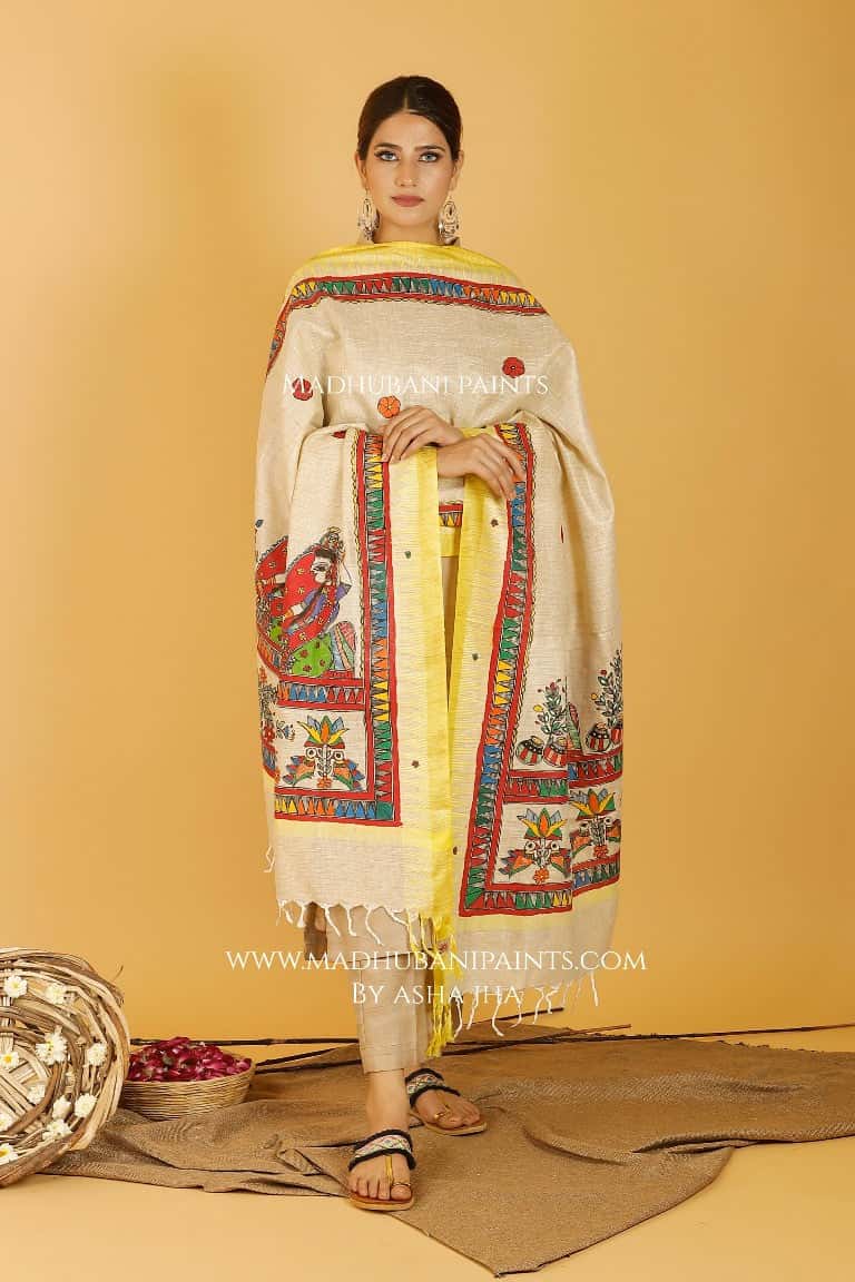 Gopi Madhubani Handpainted Pure Handloom Cotton Dupatta — image 4 of 4