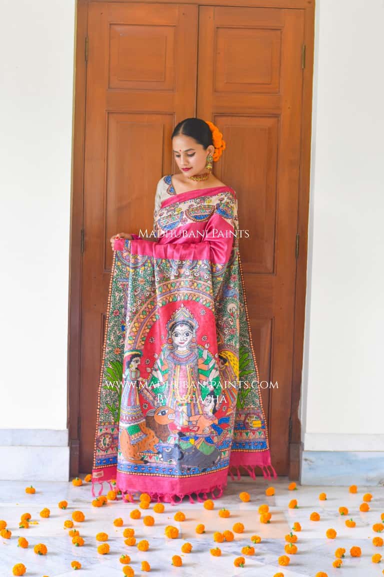 GAYATRI Handpainted Madhubani Saree Blouse Set — image 9 of 11