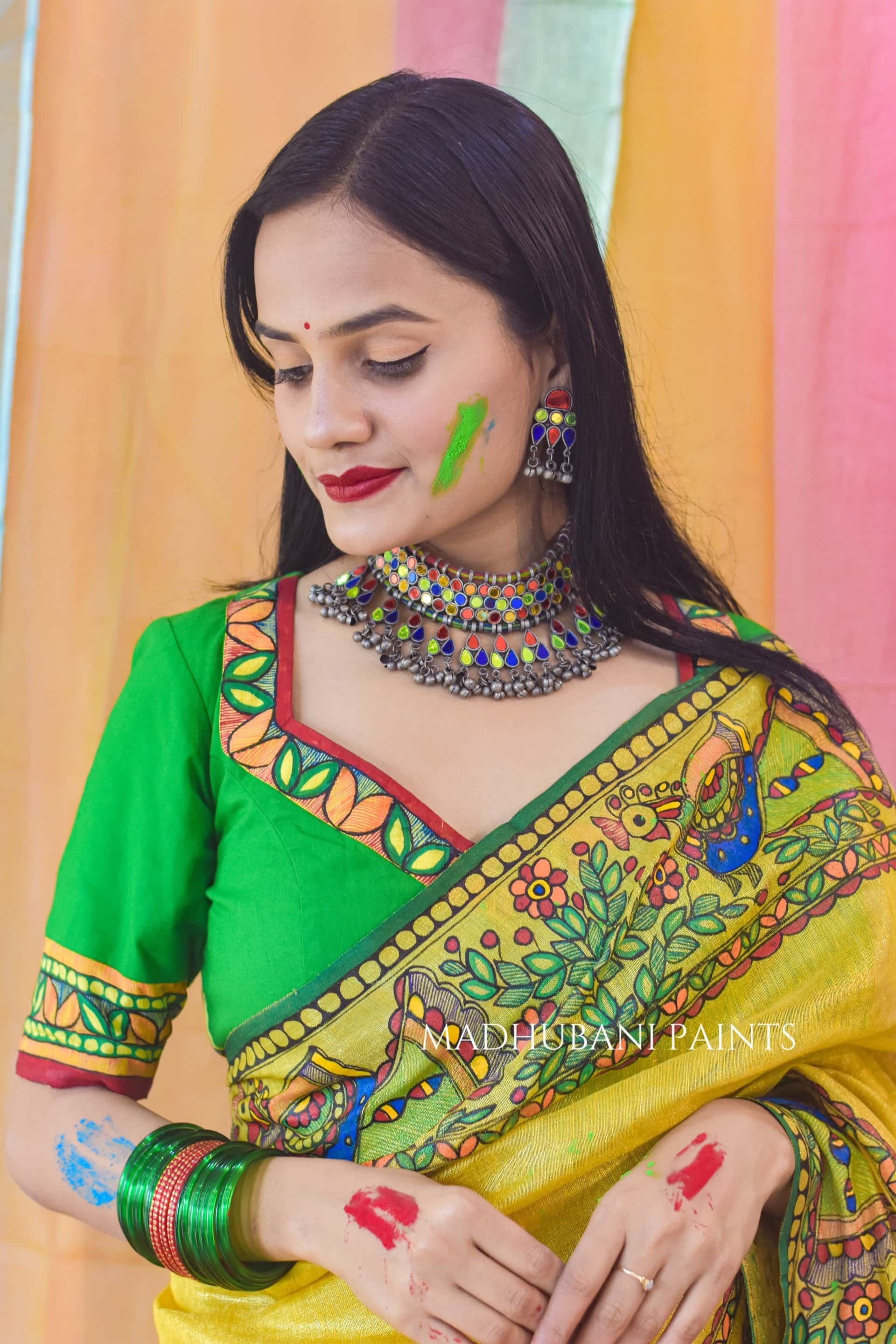 UMANG Hand-painted Madhubani Tissue Linen Saree — image 6 of 6