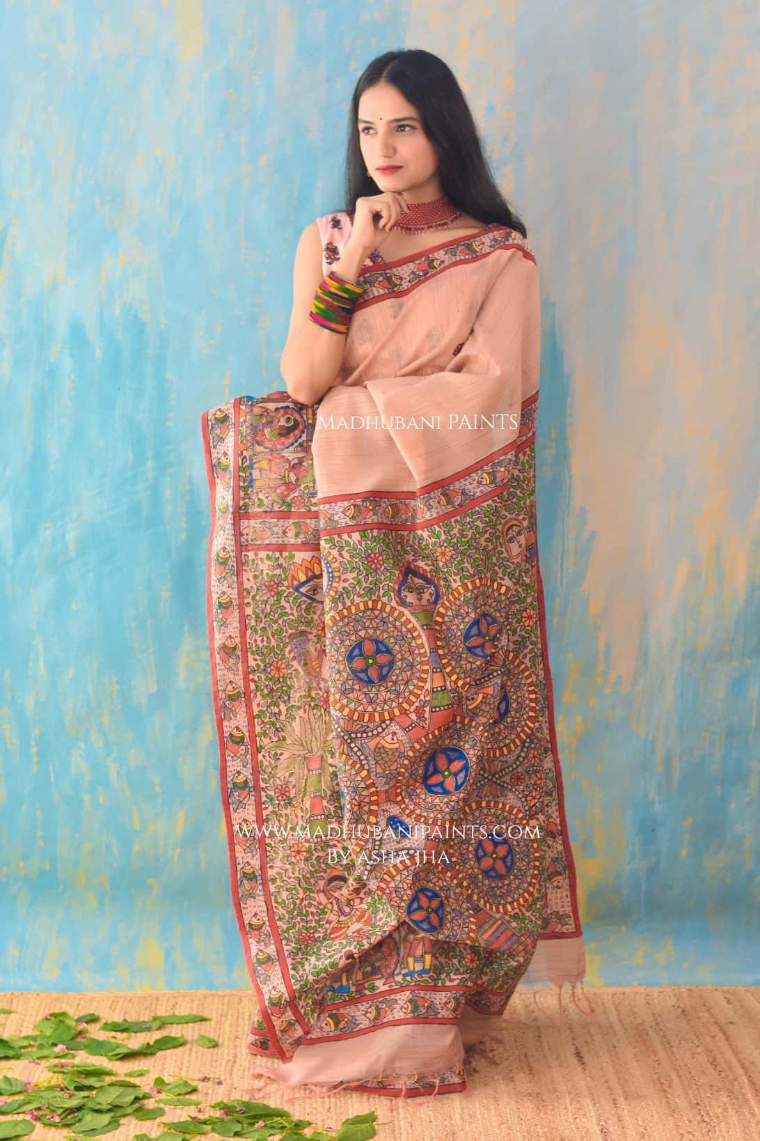 Mithila K Kohbar Handpainted Madhubani Chanderi Saree Blouse Set — image 8 of 11