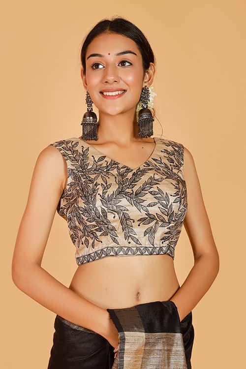 'Gauna Doli' Handpainted Madhubani Tussar Silk Blouse — image 3 of 6
