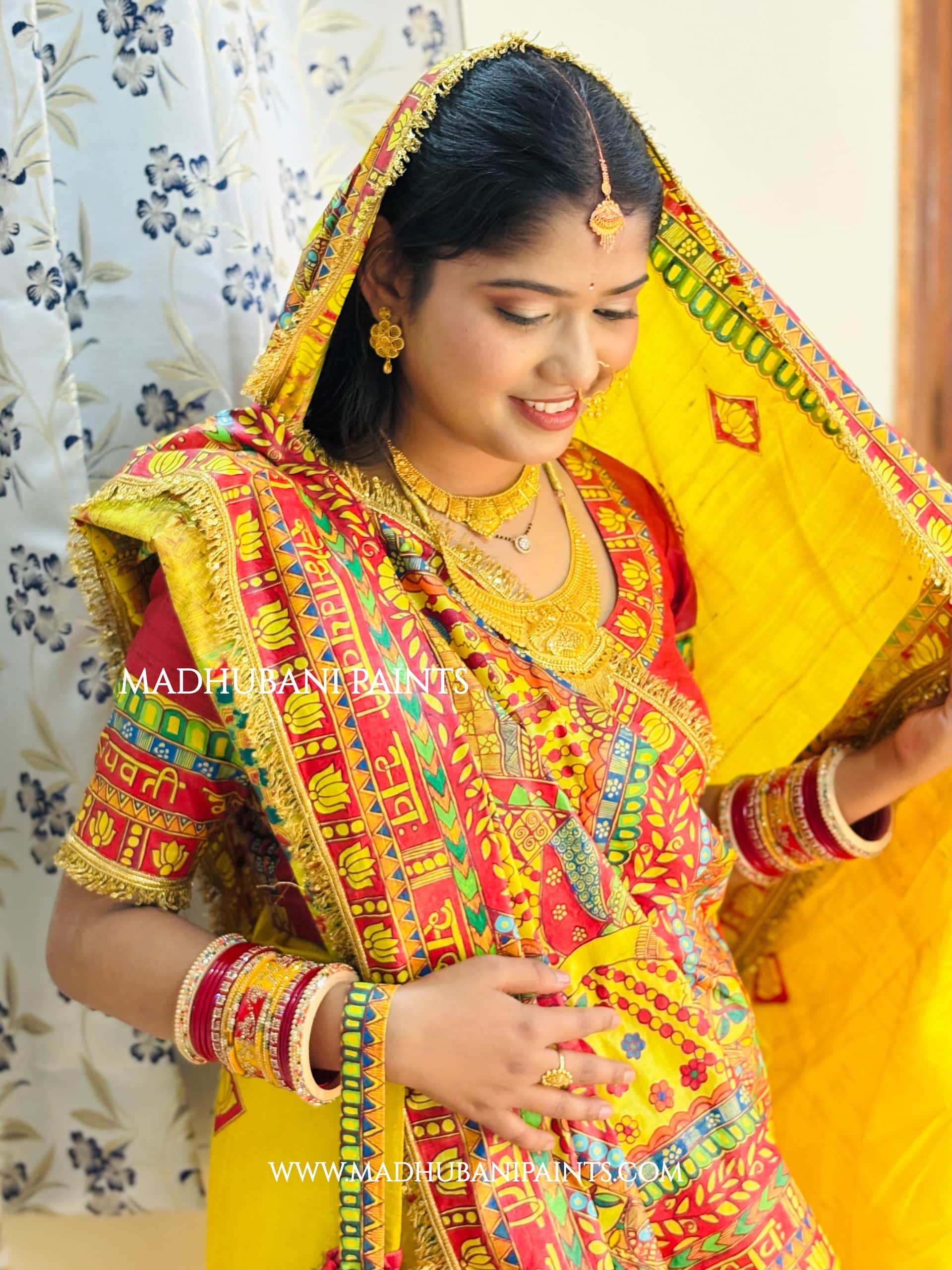 MITHILA VIVAH SINDOORDAAN Hand-painted Madhubani Tussar Silk Saree Blouse Set — image 4 of 9
