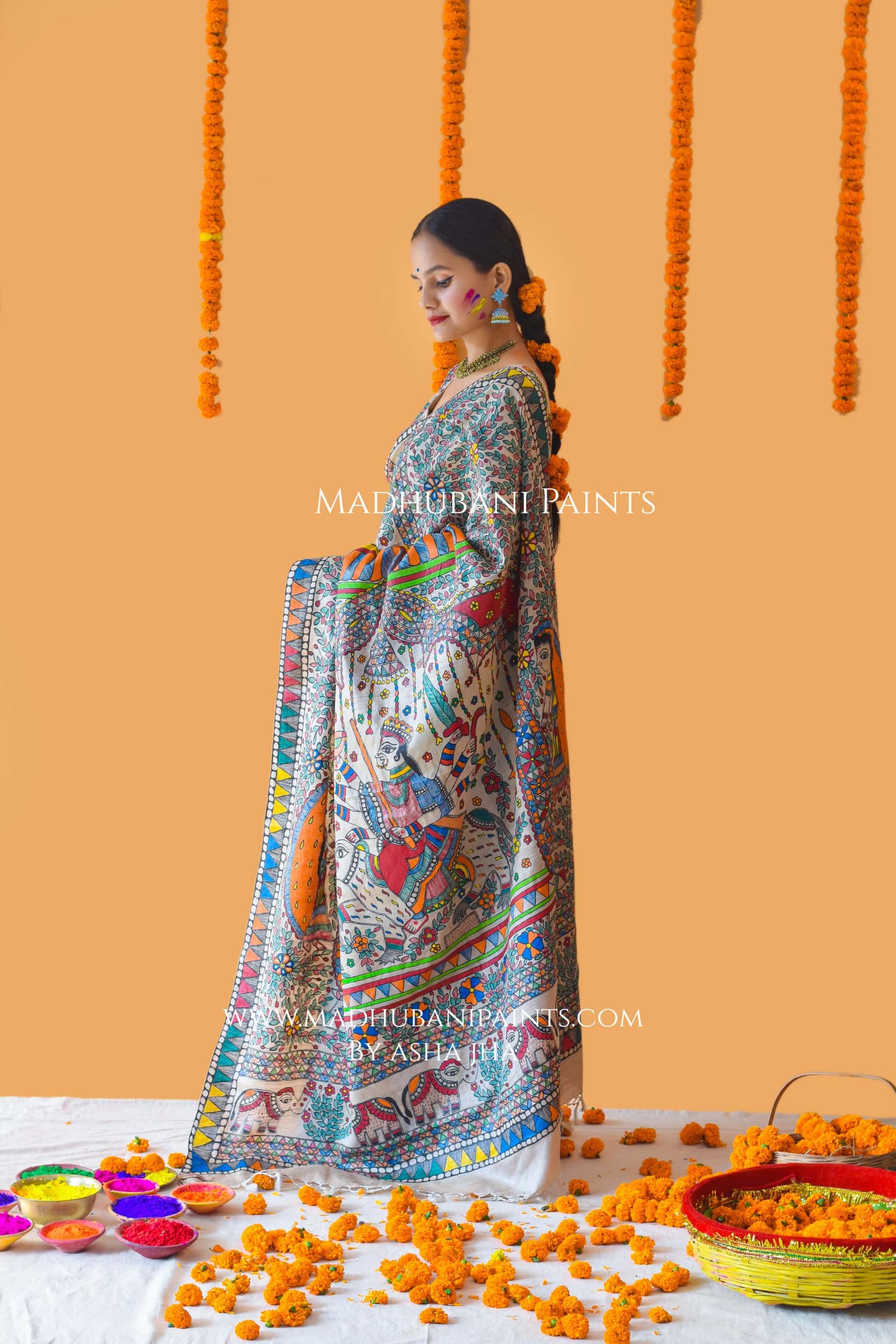 VANDURGA Hand-painted Madhubani Bandhini Saree Blouse Set — image 5 of 11