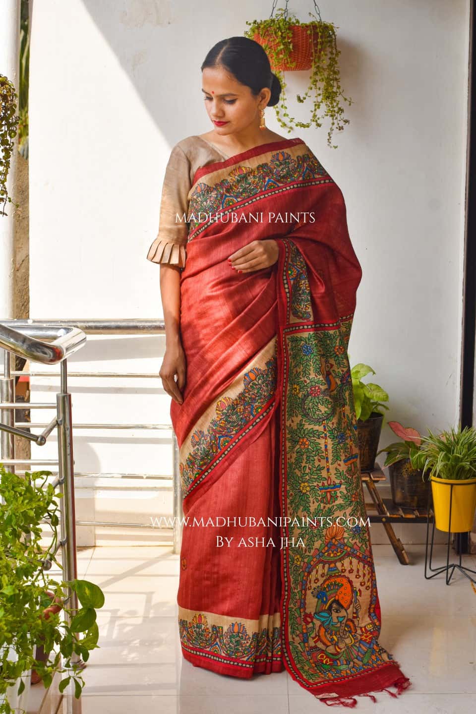 'MAHISASUR MARDINI' Handpainted Tussar Silk Saree — image 2 of 8