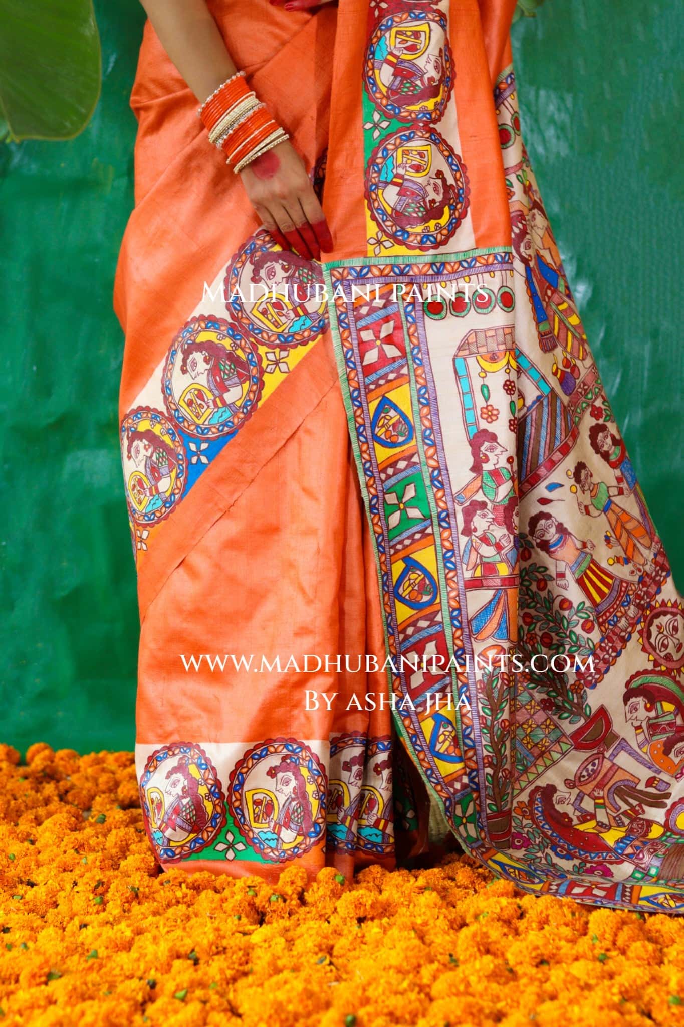 CHHATH PAWAN Handpainted Madhubani Tussar Silk Saree Blouse Set — image 5 of 11