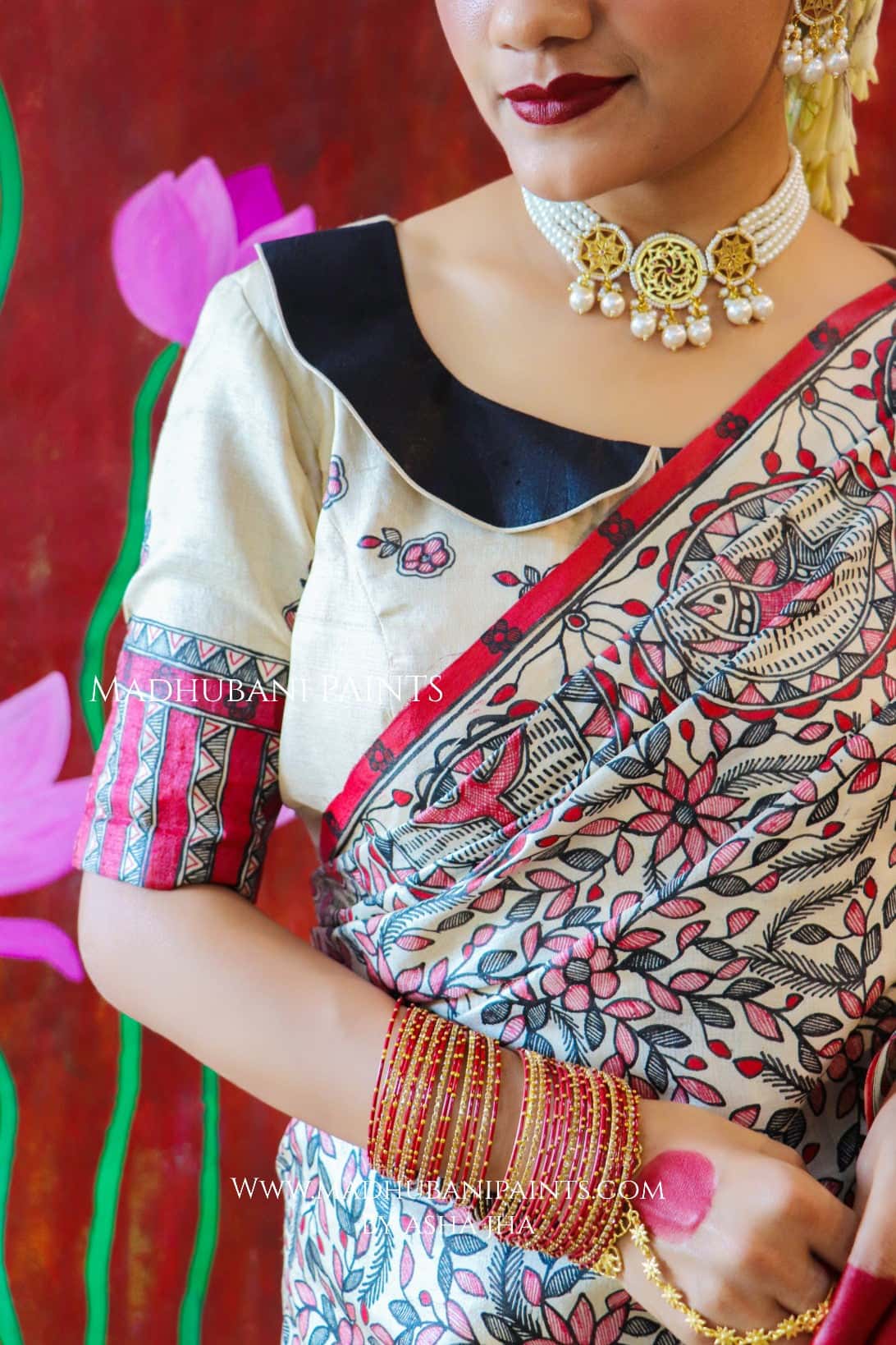 "MADHUMATI" Handpainted Madhubani Tussar Silk Blouse — image 4 of 5