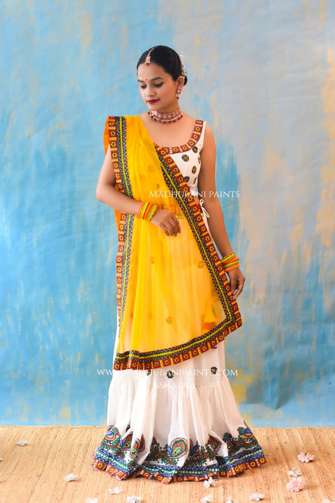 HALDI KE RANG Hand-painted Madhubani Lehnga — image 6 of 15