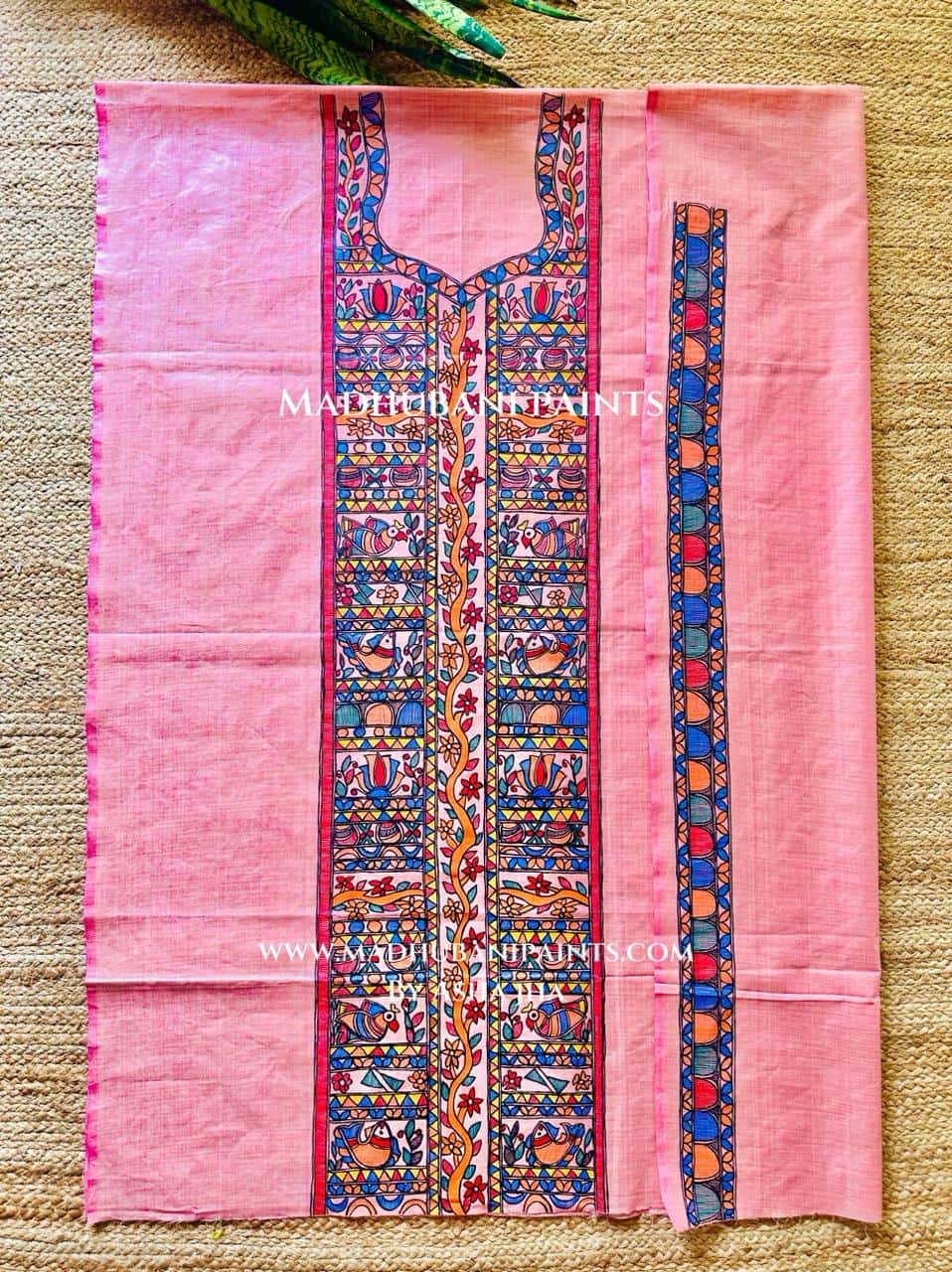 Prakritik Soundarya Hand-painted Madhubani Painting Cotton Unstitched Kurta Pant Dupatta Set — image 2 of 3