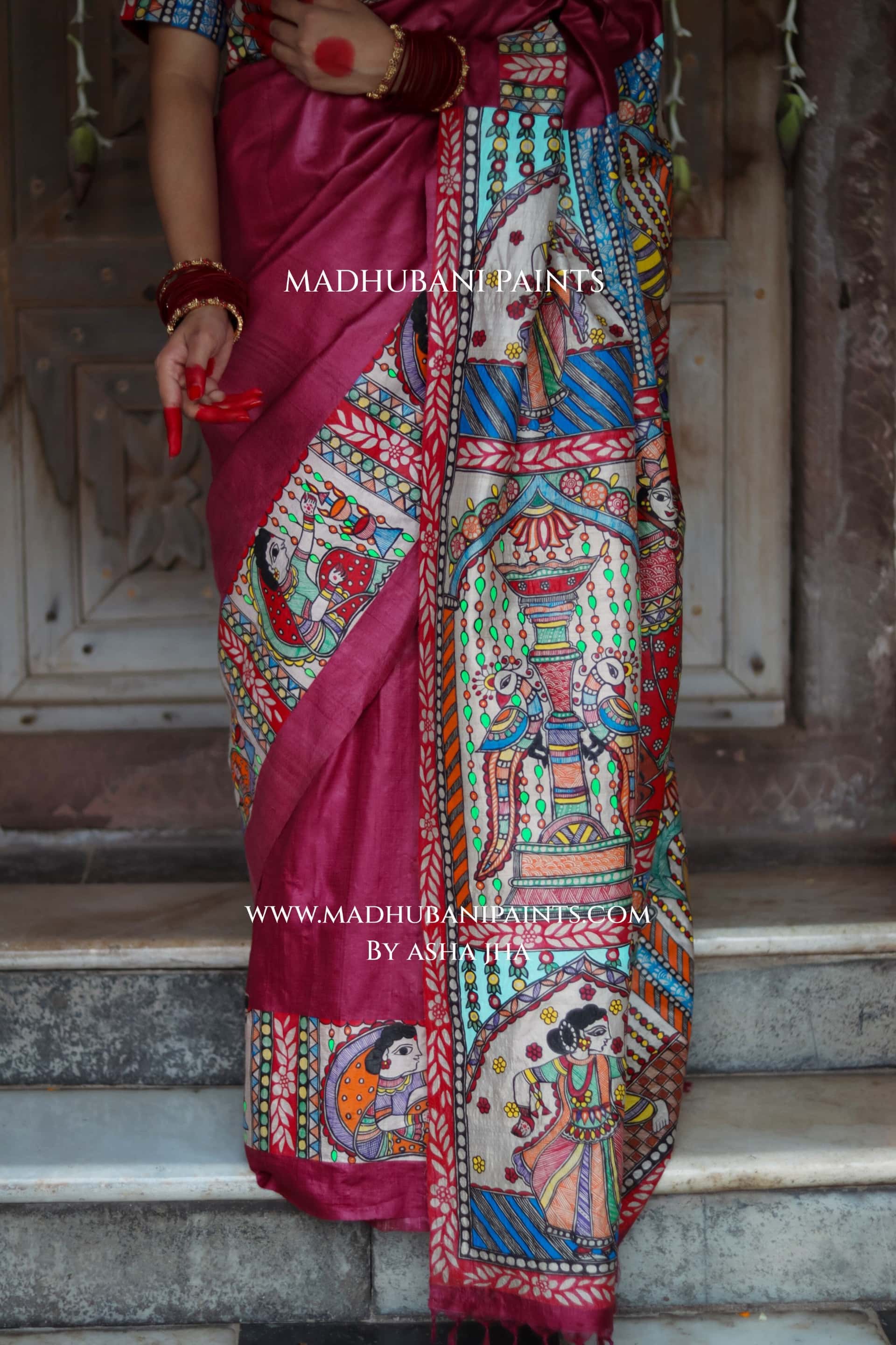 KAMAKHYA Handpainted Tussar Silk Madhubani Saree — image 5 of 8