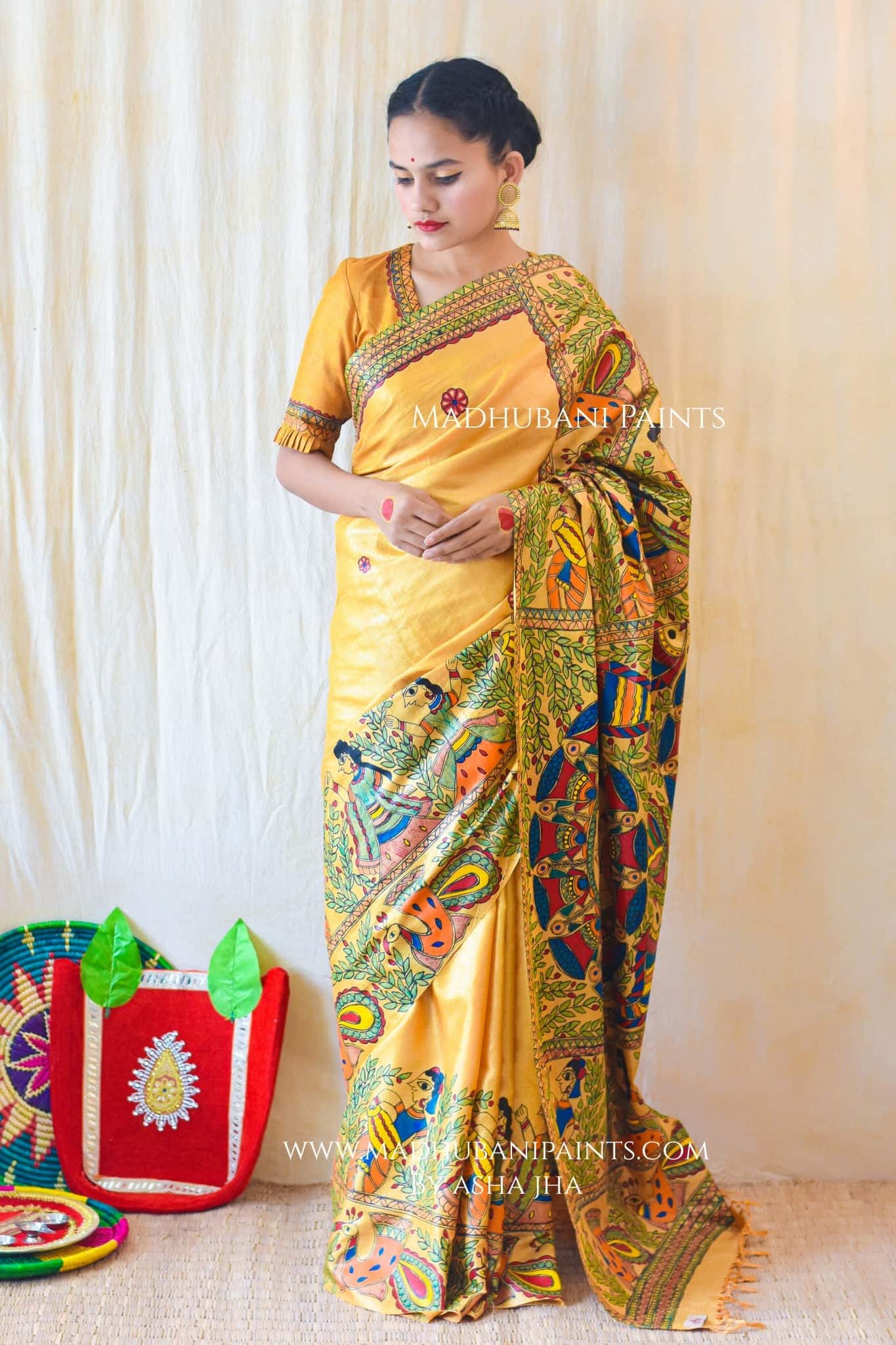 PILI DOLI Hand-painted Madhubani Tussar Silk Saree Blouse Set — image 2 of 8