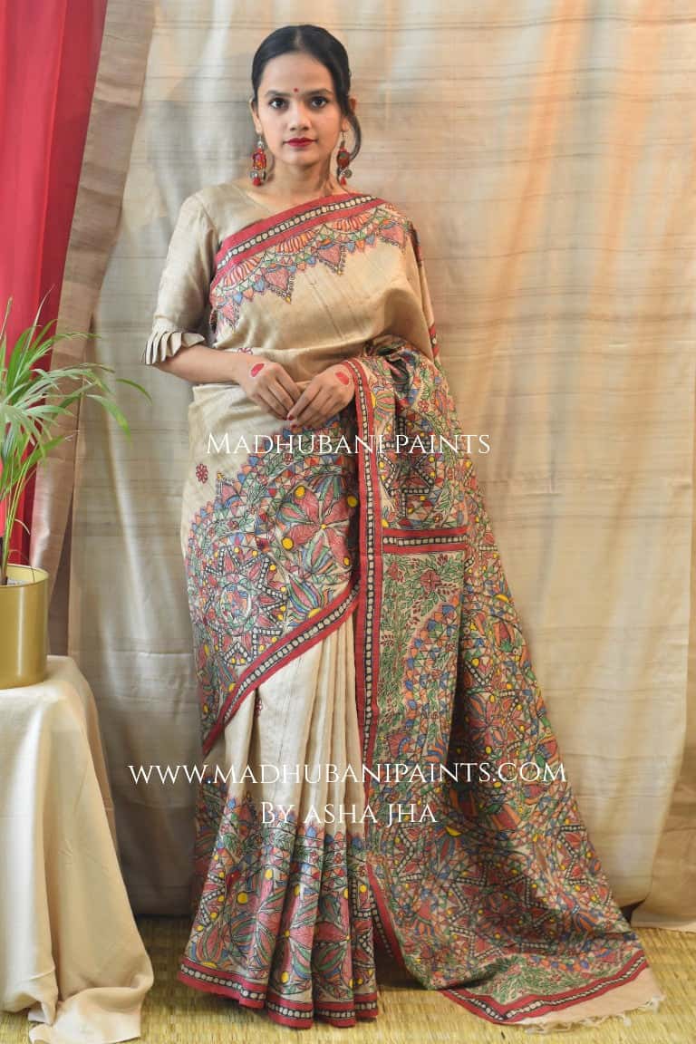 Saankh Leela Handpainted Madhubani Tussar Silk Saree — image 6 of 7
