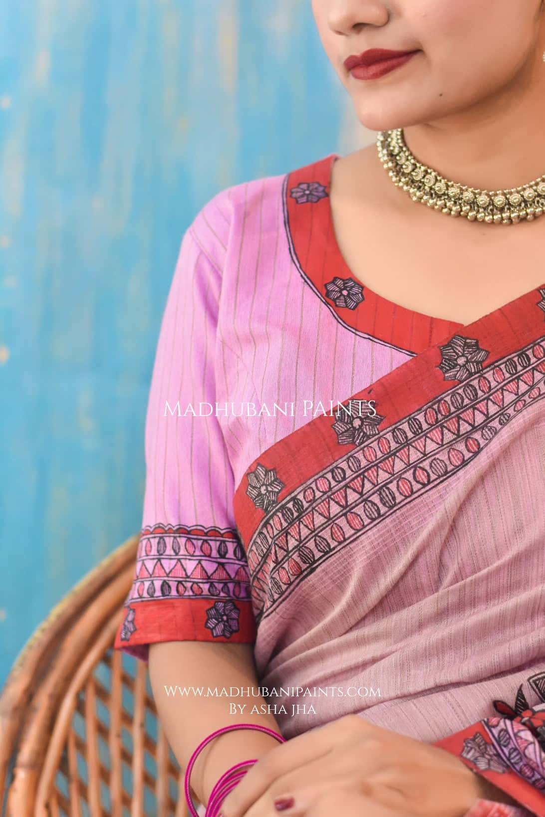 BASANT BAHAR Hand-painted Madhubani Chanderi Saree Blouse Set — image 3 of 9