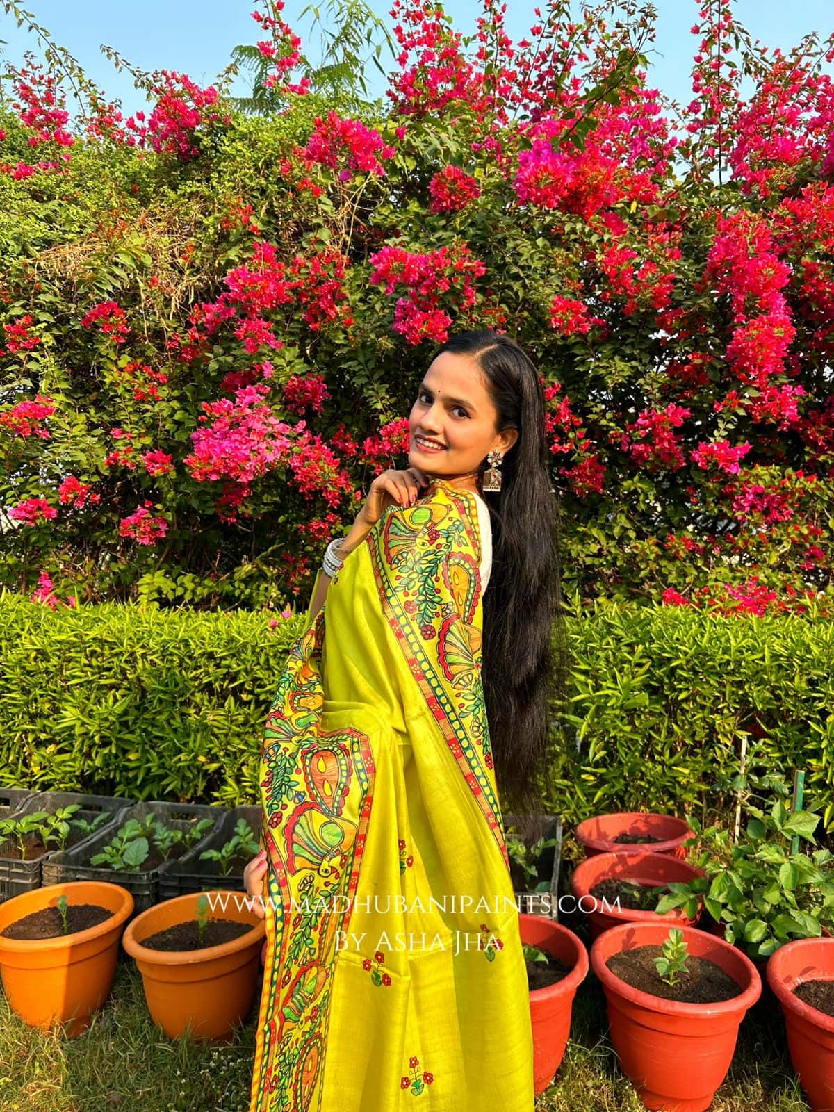 'MADHURAM MAYURI' Handpainted Madhubani Tussar Silk Dupatta — image 3 of 4