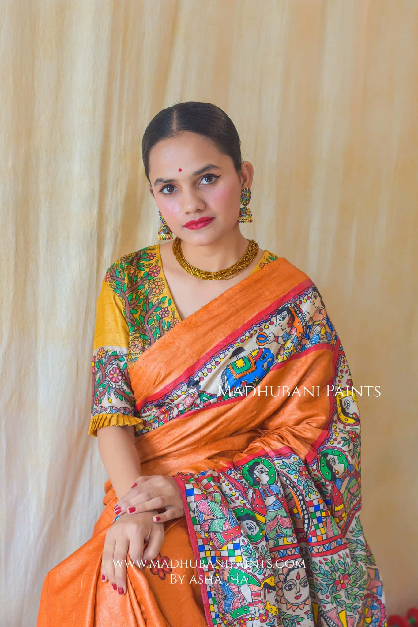 "MITHILA KOHBAR" Yellow Hand Painted Madhubani Tussar Silk Blouse — image 4 of 5