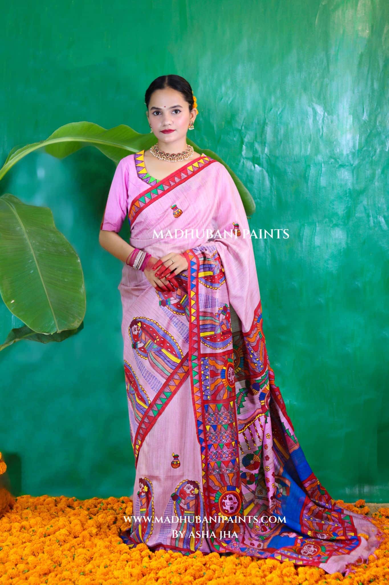 CHHATHI MAIYA Handpainted Madhubani Chanderi Saree Blouse Set — image 7 of 9