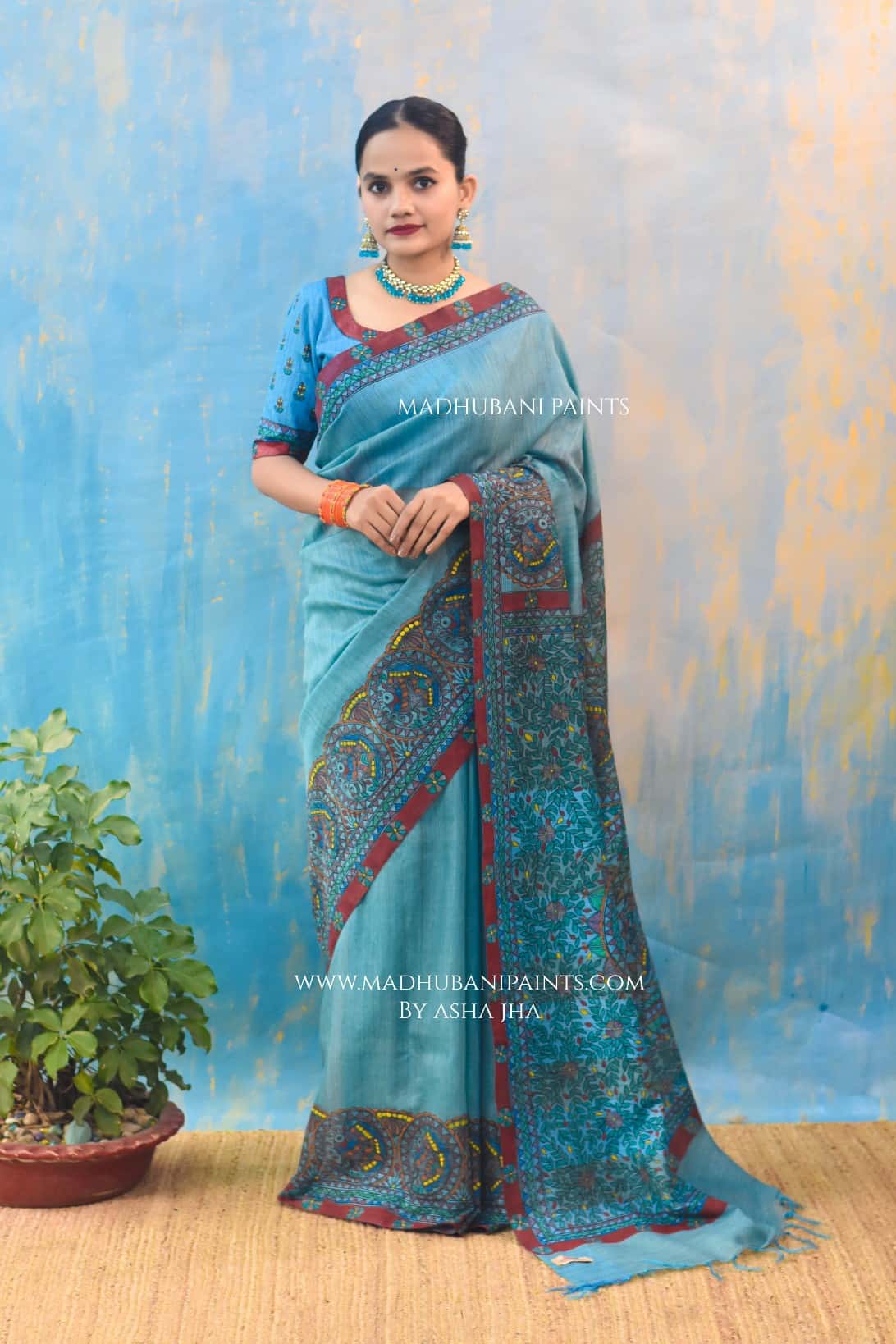 AASMANI MAYURI Handpainted Madhubani Chanderi Saree — image 2 of 4
