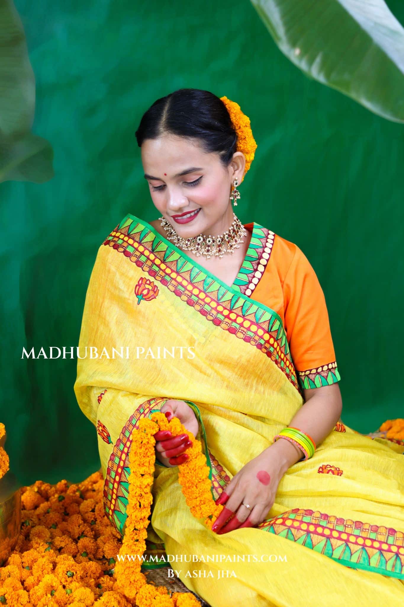VRATI Chhath Puja Handpainted Madhubani Tissue Linen Saree Blouse Set — image 14 of 15
