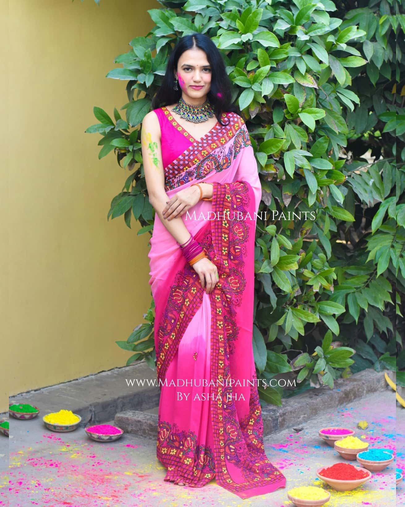 MADNOTSAV Handpainted Madhubani Georgette Saree Blouse Set — image 7 of 9