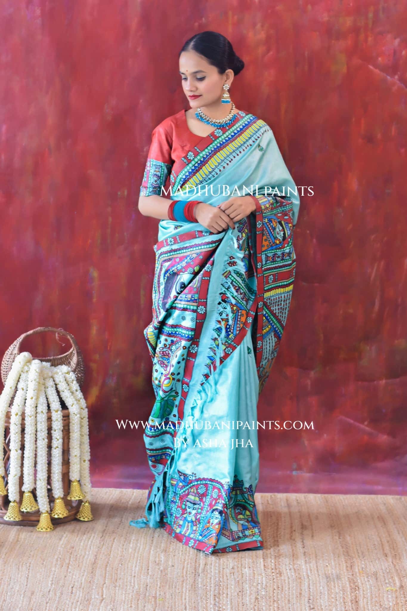 AASMANI MANGALYA Hand-painted Madhubani Tussar Silk Saree Blouse Set — image 7 of 13