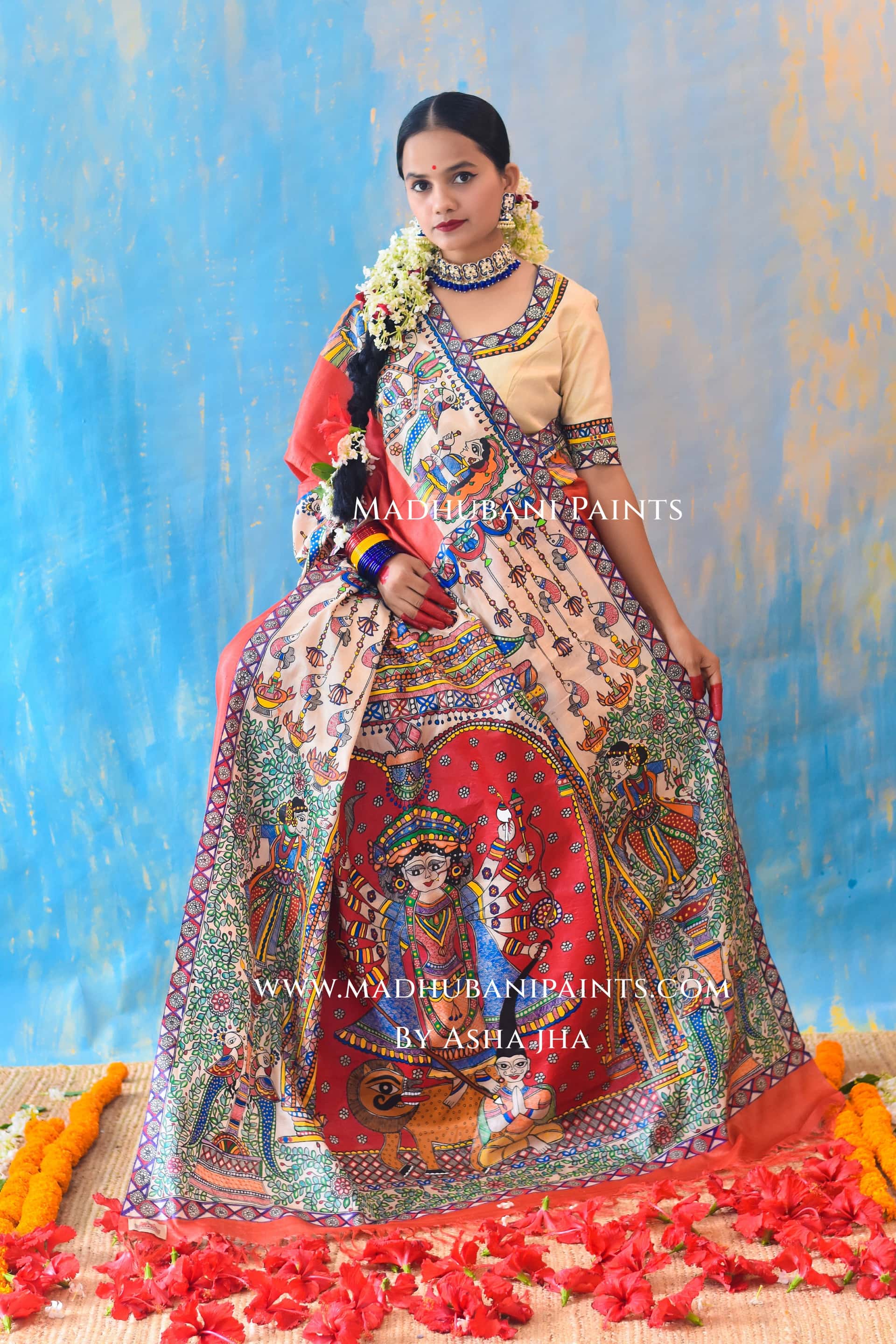 PARMESHWARI Hand-painted Tussar Silk Saree Blouse Set — image 2 of 11
