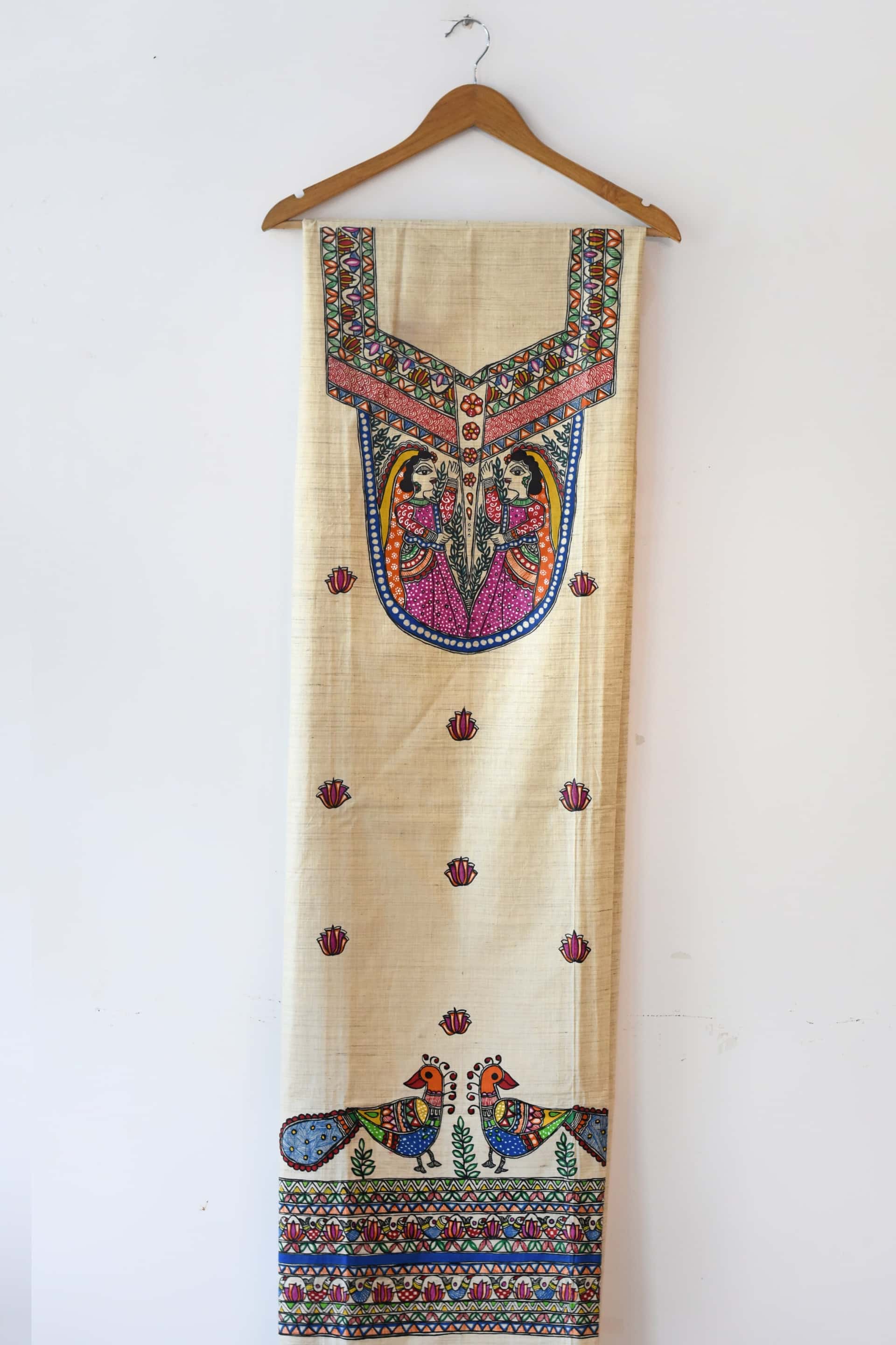 Sakhhi Hand-painted Madhubani Painting Cotton Unstitched Kurta — image 2 of 2