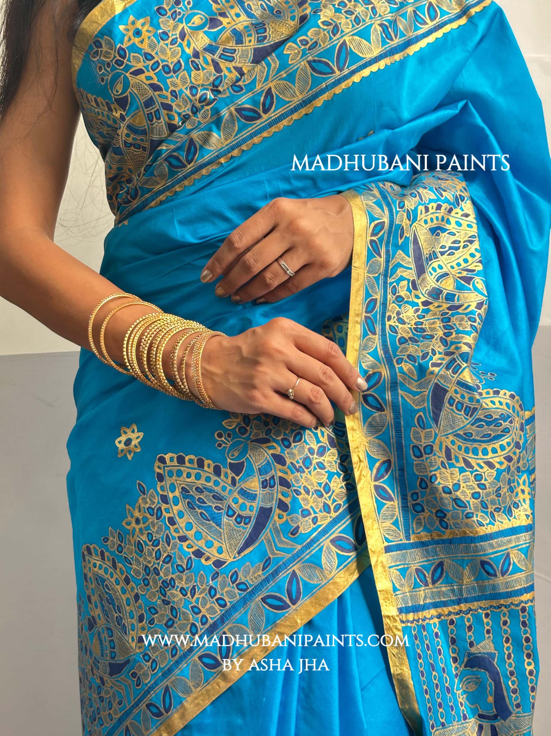 AASMANI KANYADAAN Hand-painted Madhubani Kanjeevaram Silk Saree — image 8 of 12
