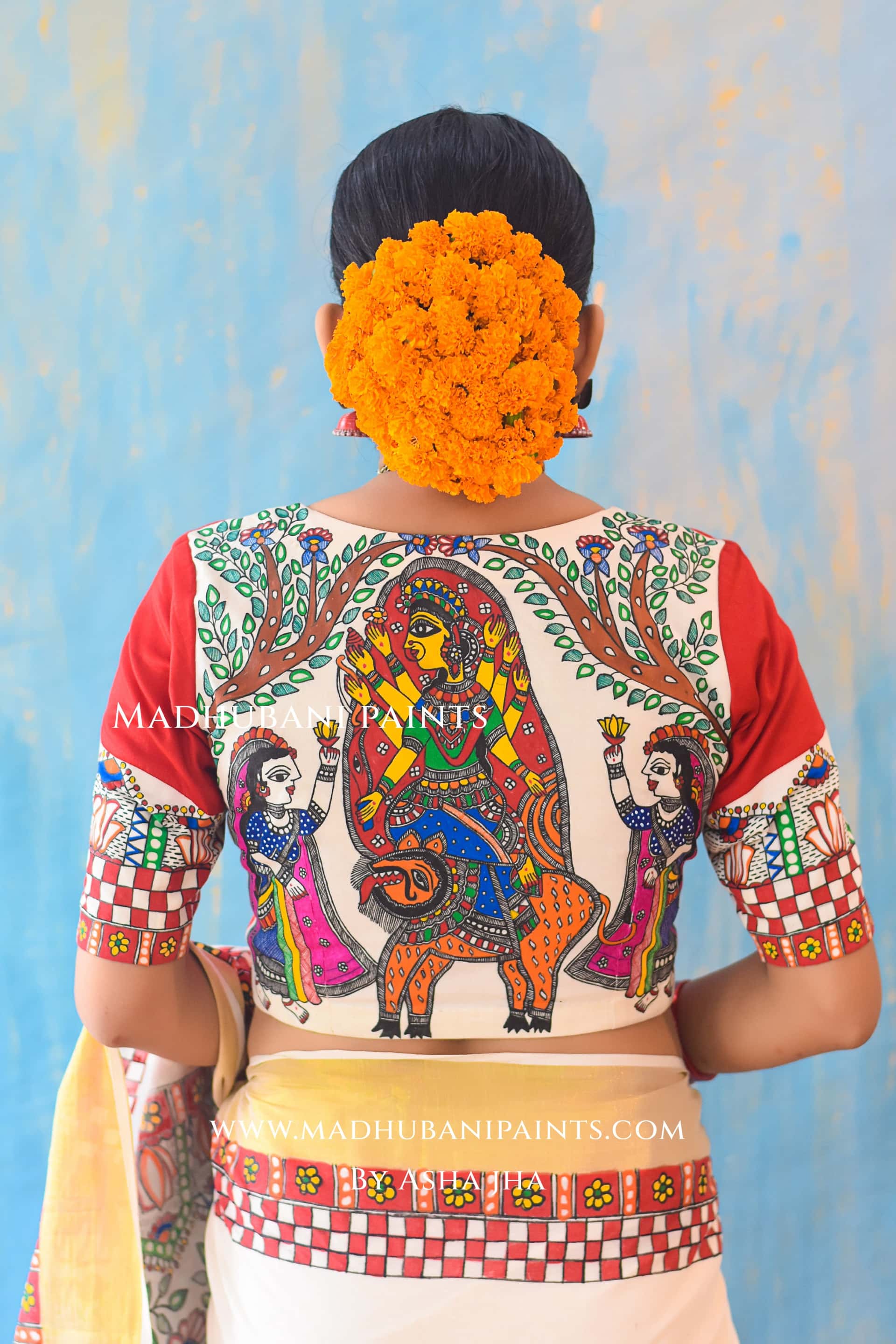 BHAIRAVI Hand-painted Madhubani Handloom Cotton Blouse — image 5 of 8