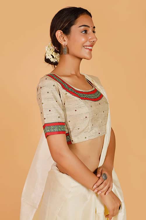'Mithila Motif' Handpainted Madhubani Cotton Blouse — image 2 of 8