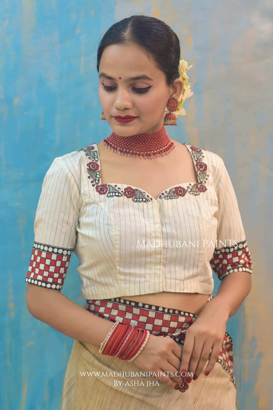 NADI KINARE Hand-painted Madhubani Chanderi Saree Blouse Set — image 6 of 10