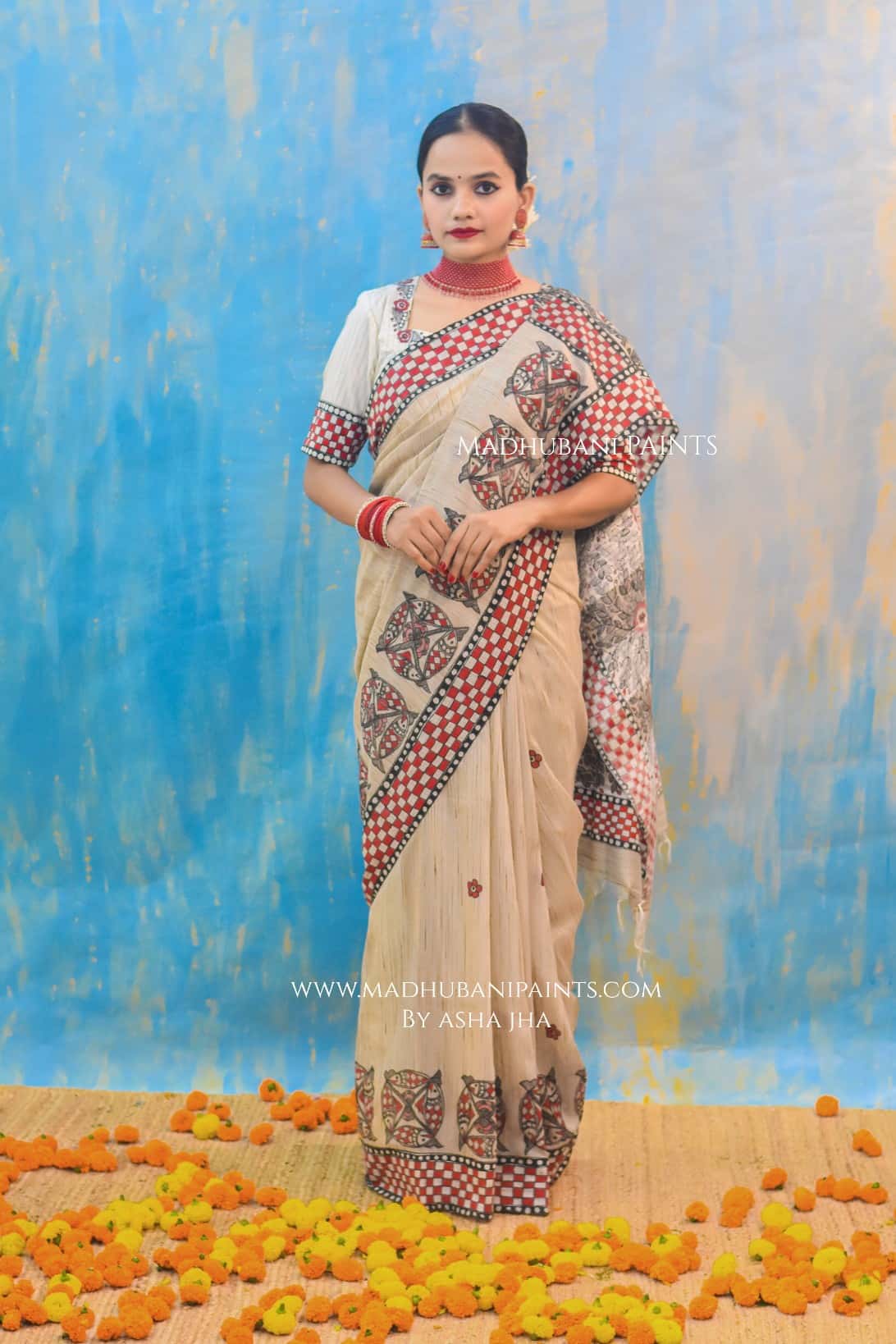 NADI KINARE Hand-painted Madhubani Chanderi Saree — image 2 of 6