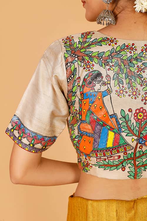 'Divine Radha Krishna' Tussar Silk Blouse — image 6 of 7