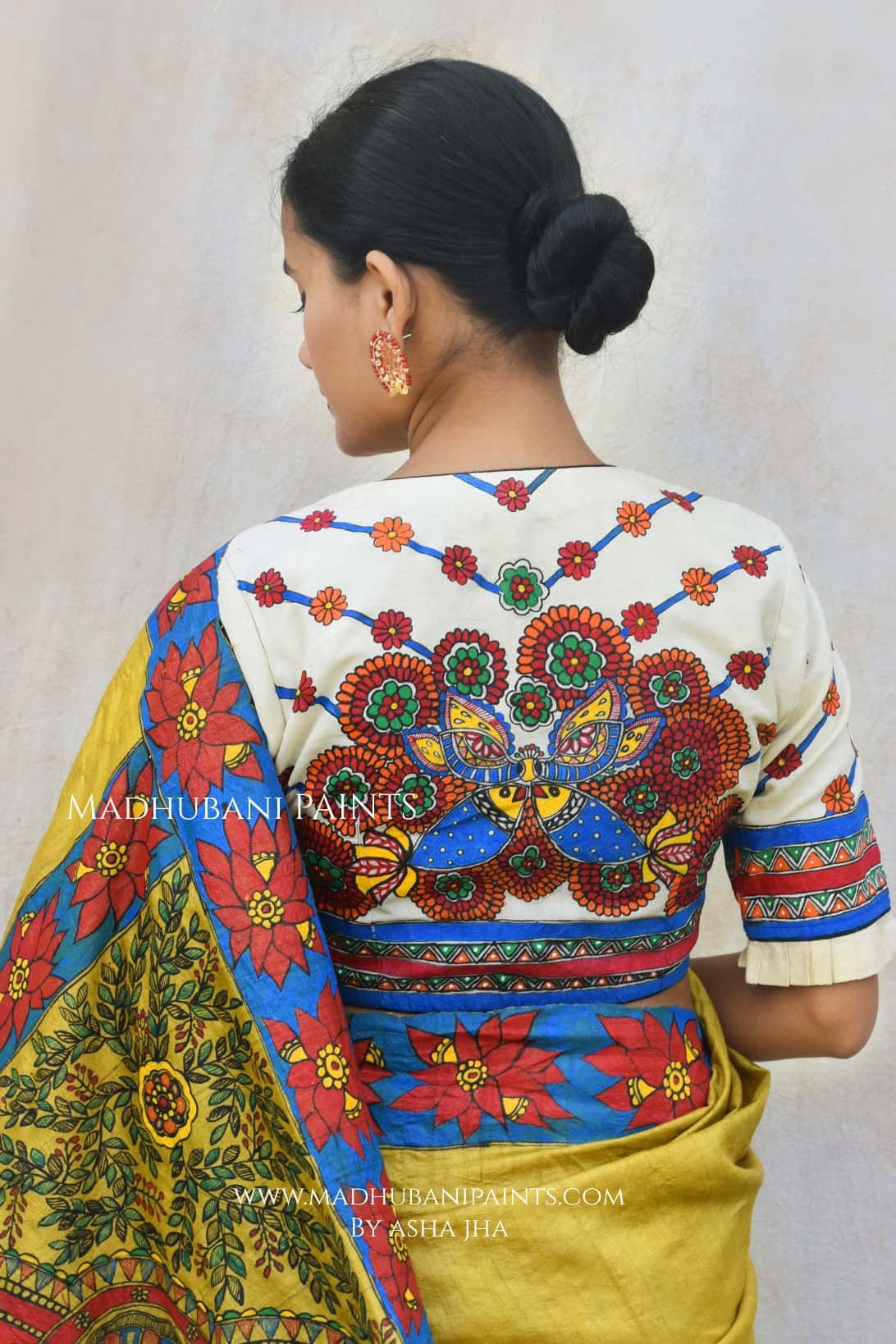 GAJANAND MATSYA' Hand Painted Madhubani Tussar Silk Saree Blouse Set — image 5 of 8