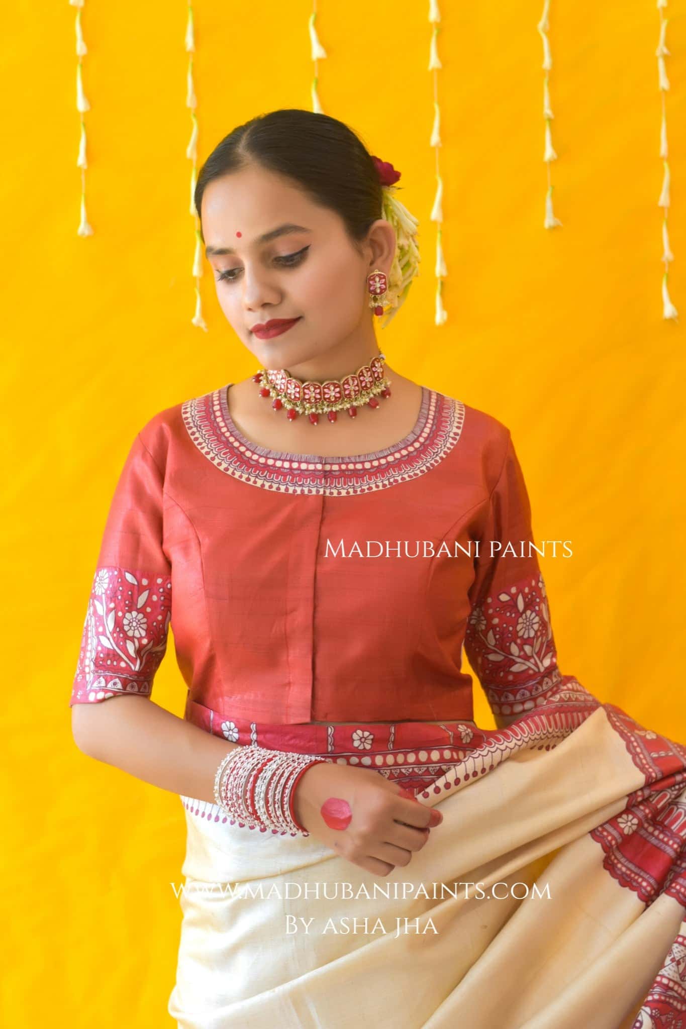 MADHUBANI MANGALYA Hand-painted Madhubani Tussar Silk Blouse — image 3 of 5