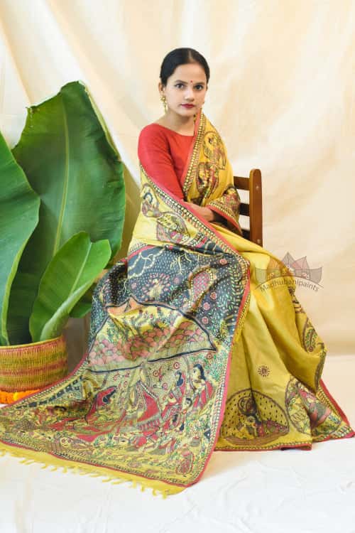 'KRISHNA JEEVAN KATHA' Tussar Silk Saree with stitched blouse — image 4 of 7