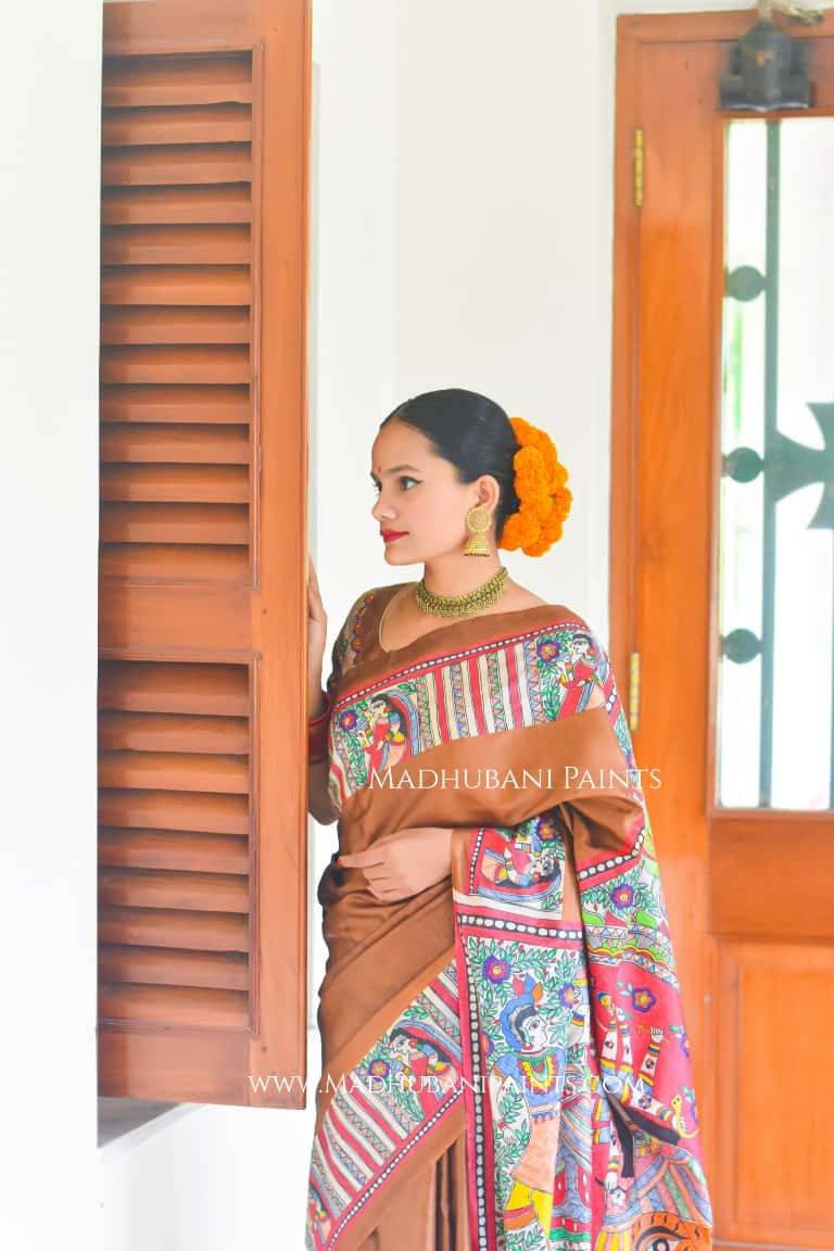 SHAMBHAVI Handpainted Madhubani Tussar Silk Saree — image 8 of 9