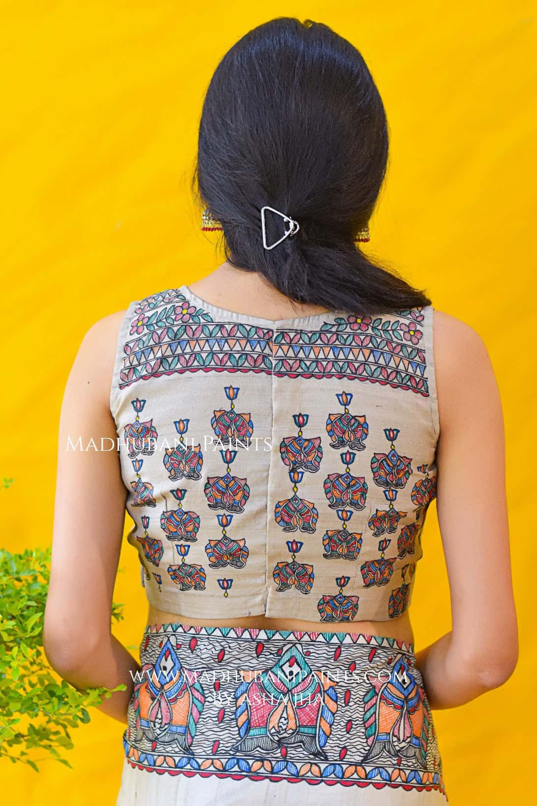 'MITHILA KI MAACH'  Hand-painted Madhubani Tussar Silk Blouse — image 2 of 4