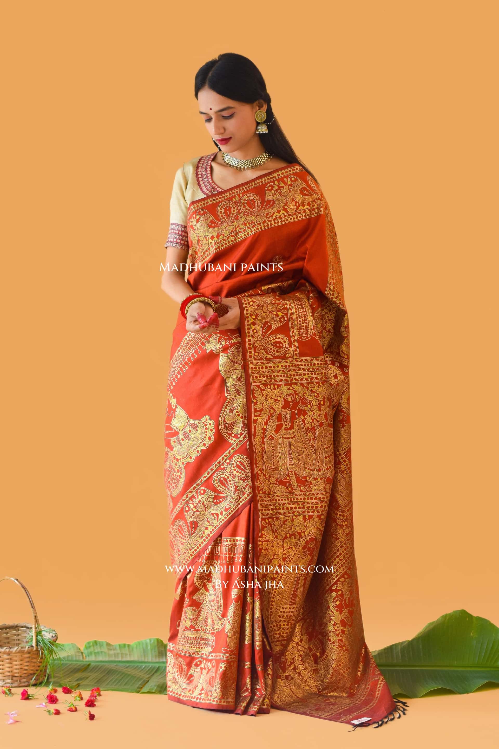 KANYADAAN Hand-painted Madhubani Bishnupuri Silk Saree Blouse Set — image 4 of 11
