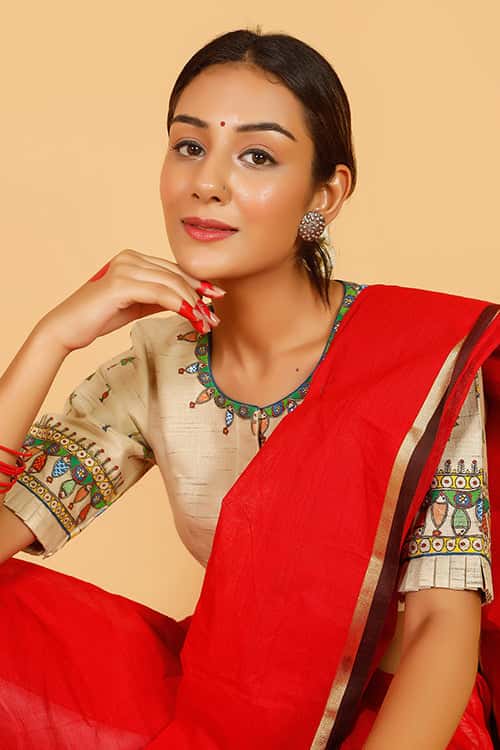 'Spanda' Handpainted Madhubani Cotton Blouse — image 4 of 8