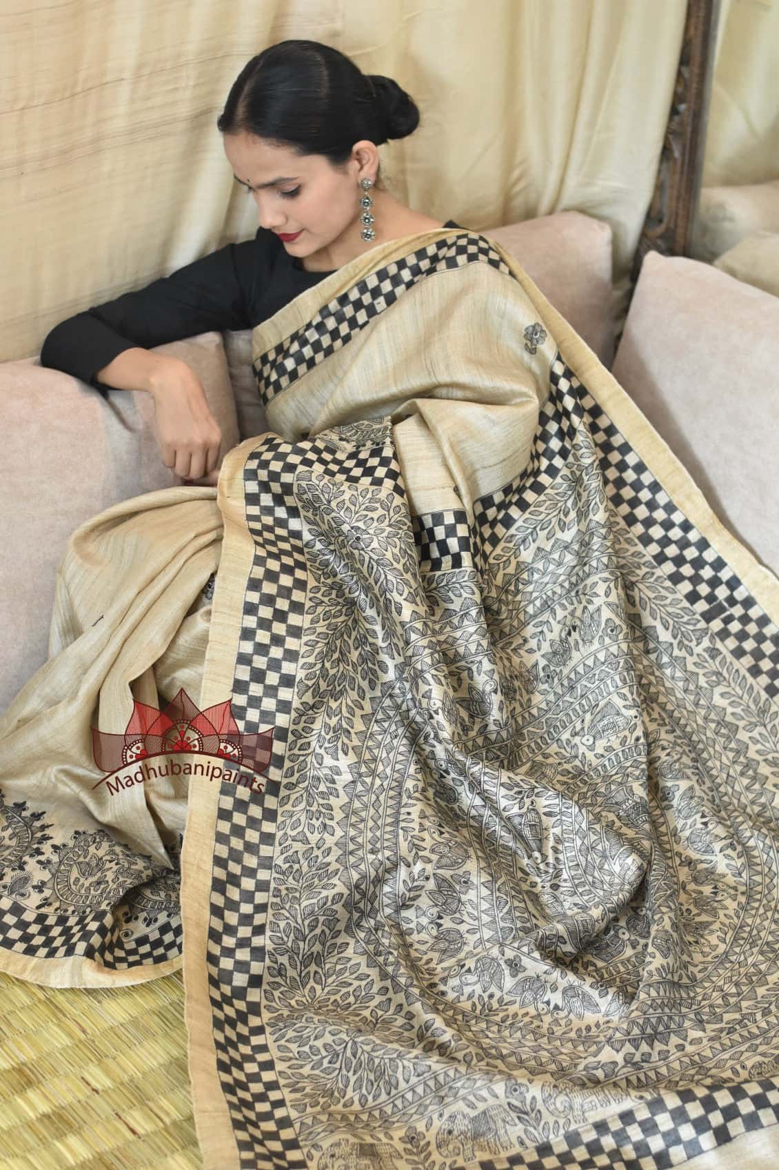 Madhubani Paints Hand Painted Kachni Saree — image 5 of 5