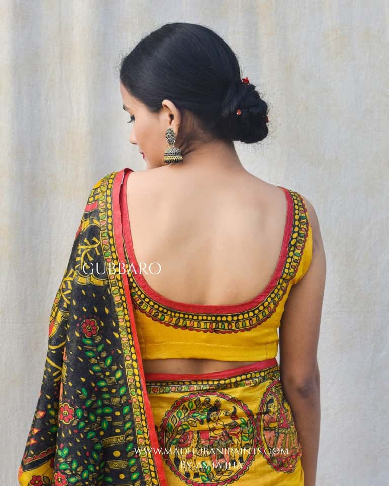 'GOVARDHAN' Handpainted Madhubani Tussar Silk Blouse — image 3 of 5