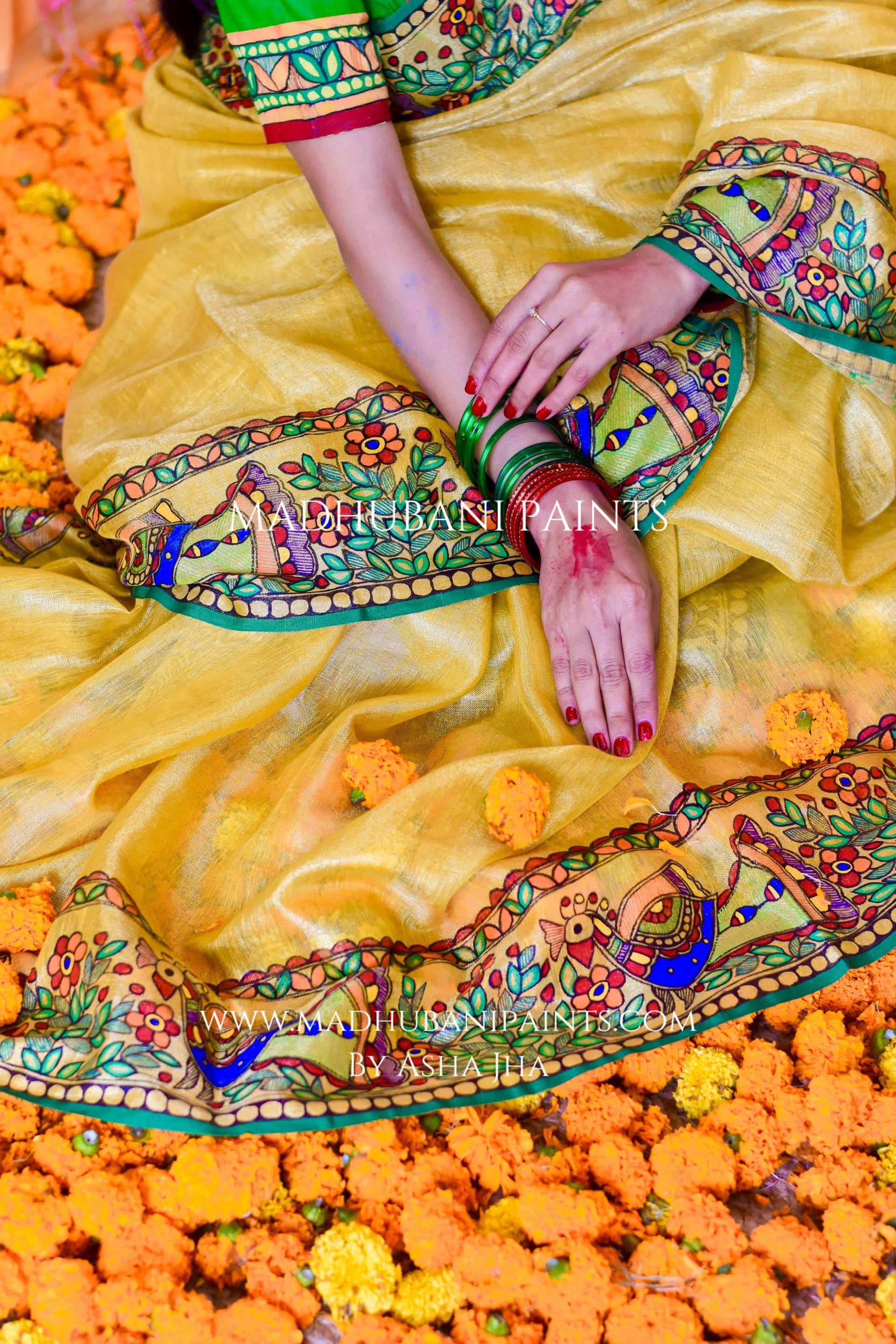 UMANG Hand-painted Madhubani Tissue Linen Saree — image 3 of 6
