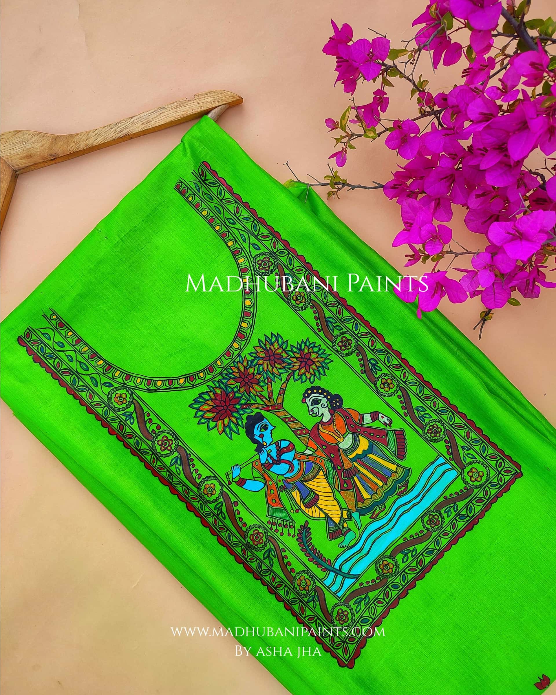 RADHA RAMAN Hand-painted Unstitched Handloom Tussar Silk Kurta — image 4 of 5