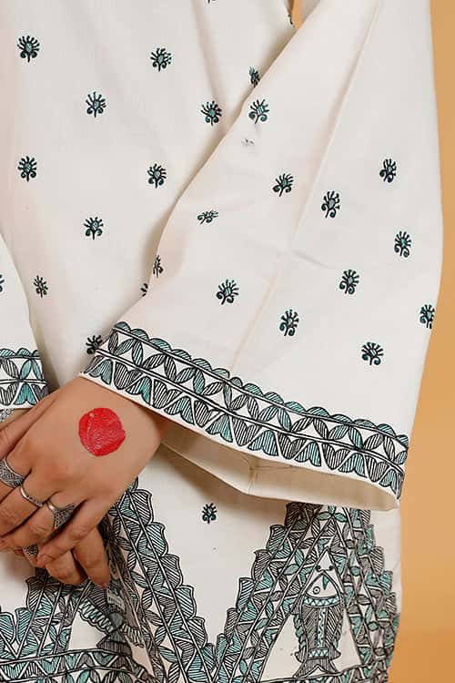 'Videha Maithil' Handpainted Madhubani Cotton Kurta — image 8 of 8