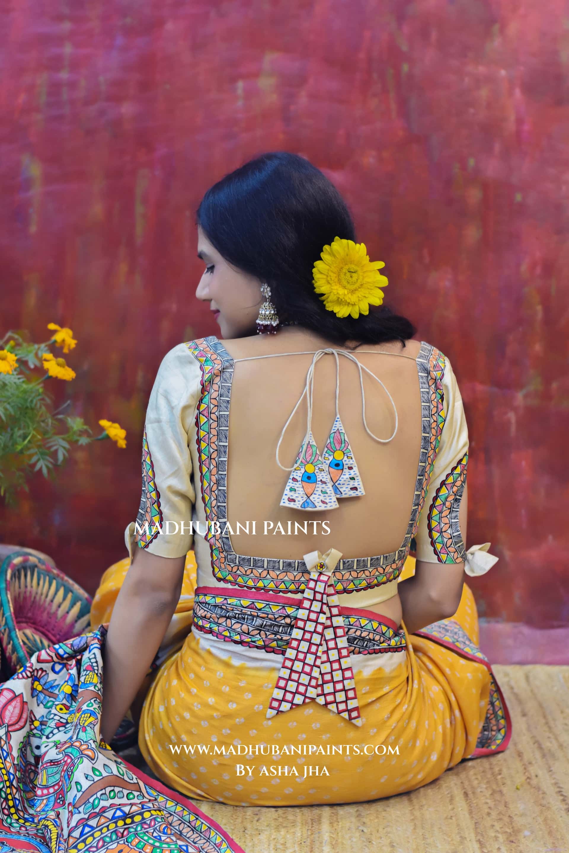 RAM SITA SWAYAMBAR Hand-painted Bandhini Tusaar Silk Blouse
