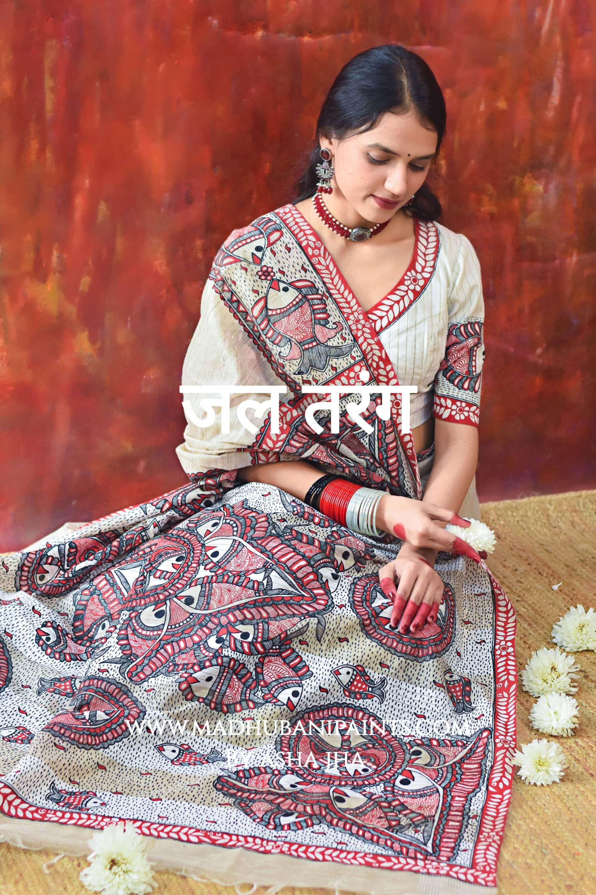 JAL TARANG Hand-painted Madhubani Chanderi Saree — image 7 of 7