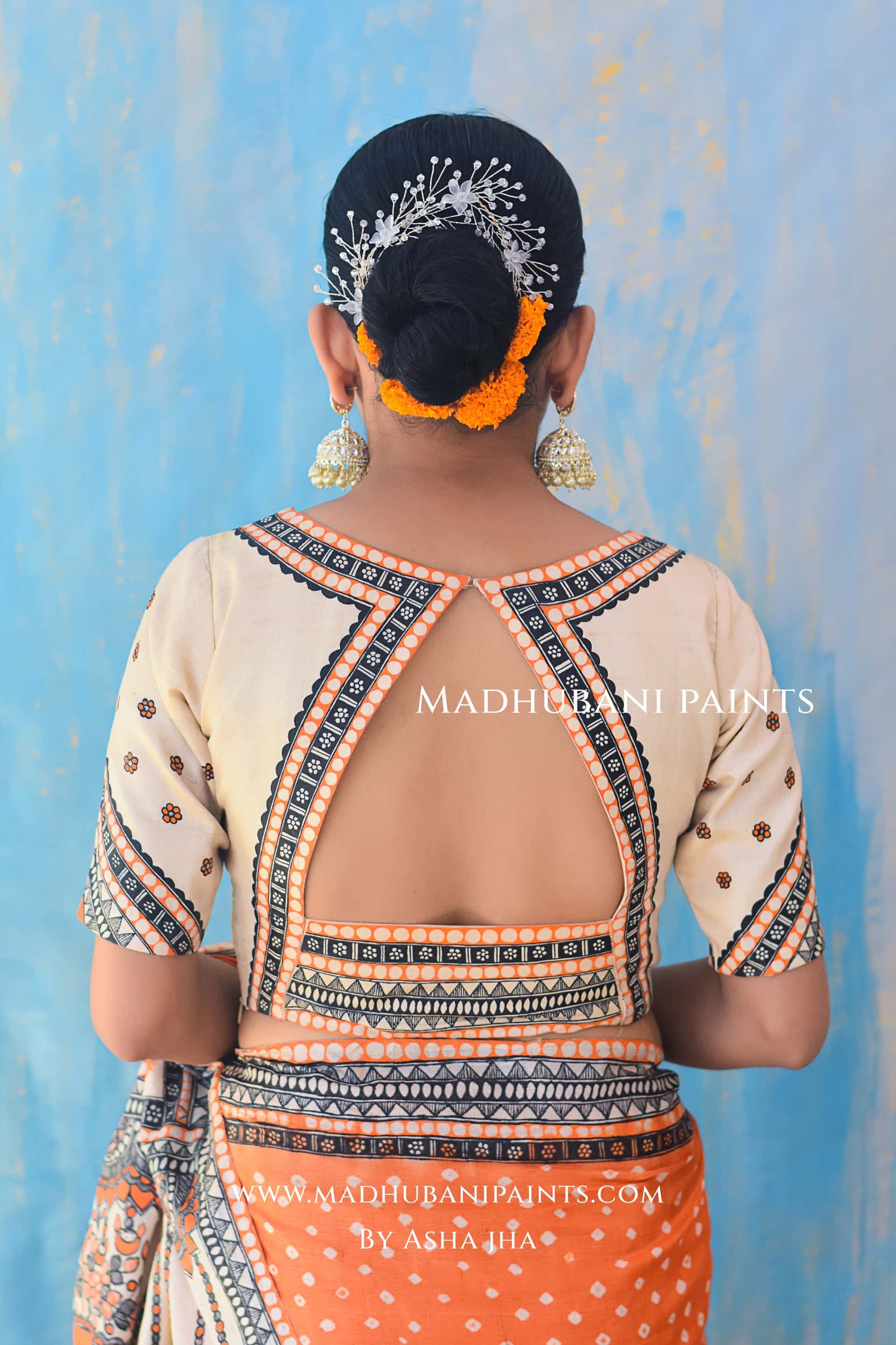 KAMLAKSHI Hand-painted Madhubani Bandhini Tussar Silk Blouse — image 5 of 9