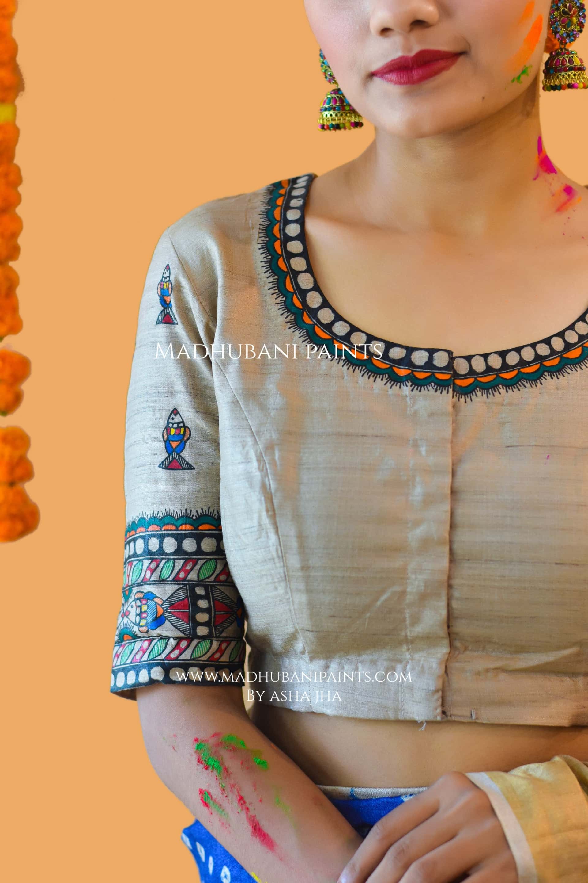 MATSYANGANA Hand-painted Bandhini Madhubani Tussar Silk Blouse — image 6 of 10