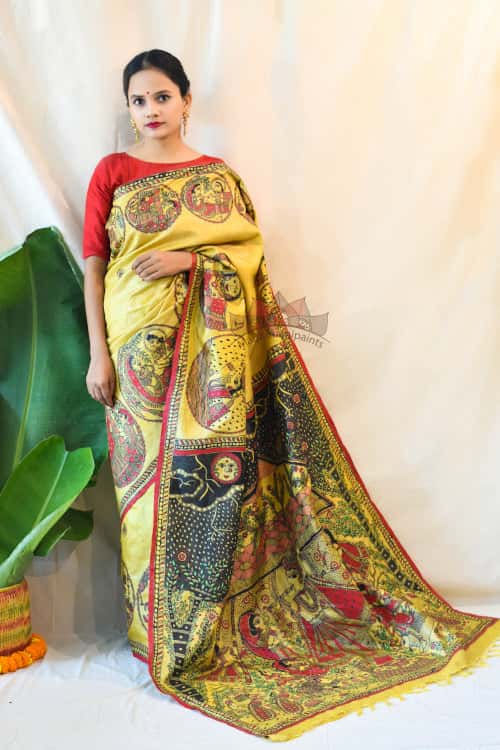'KRISHNA JEEVAN KATHA' Tussar Silk Saree with stitched blouse — image 3 of 7